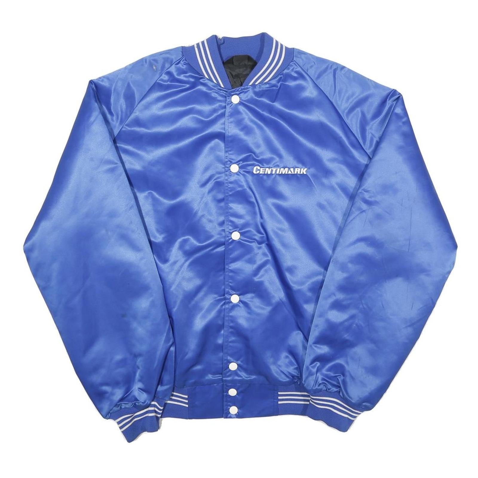 Mens Blue Centimark Button Nylon Bomber Jacket L Satin Finish Retro Style Refurbished - N/A refurbished available on Cerqular