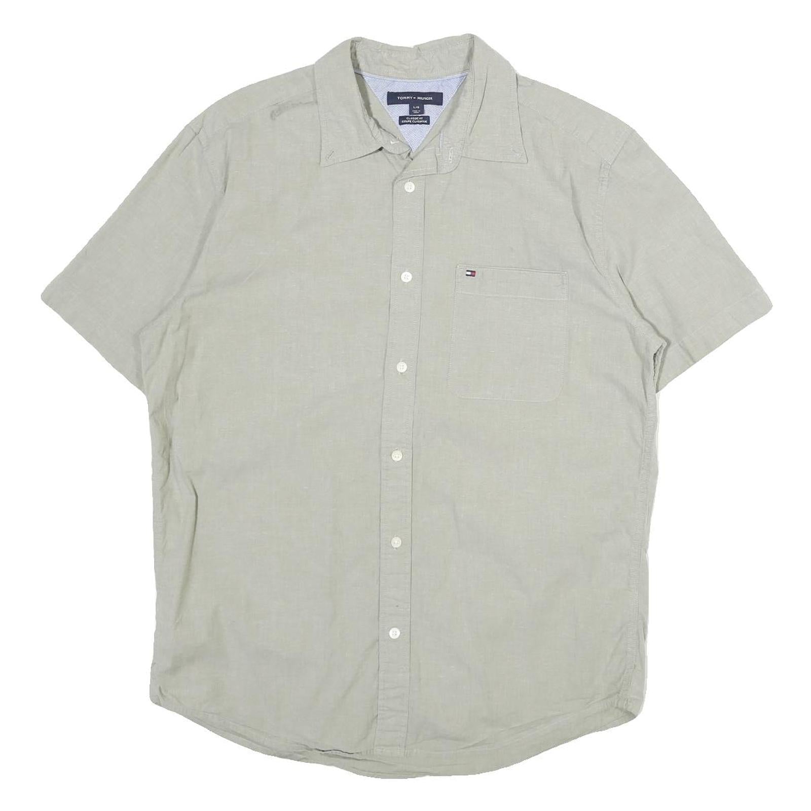 TOMMY HILFIGER Mens Beige Classic Cotton Shirt L Pocket Logo Casual Summer Refurbished - N/A refurbished available on Cerqular
