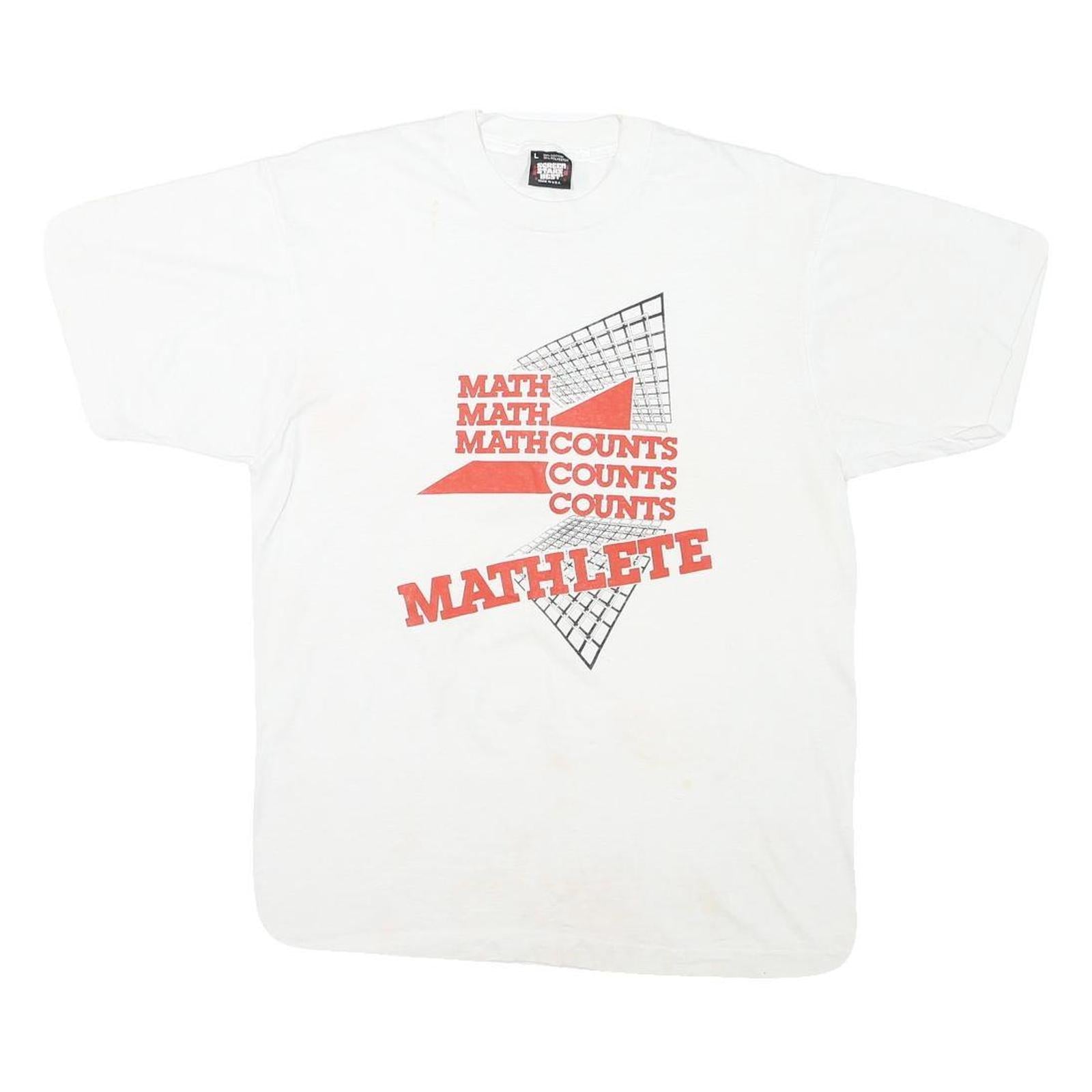 THE BEST Mens White Graphic T-Shirt L Short Sleeve Crew Neck Math Counts Refurbished - N/A refurbished available on Cerqular