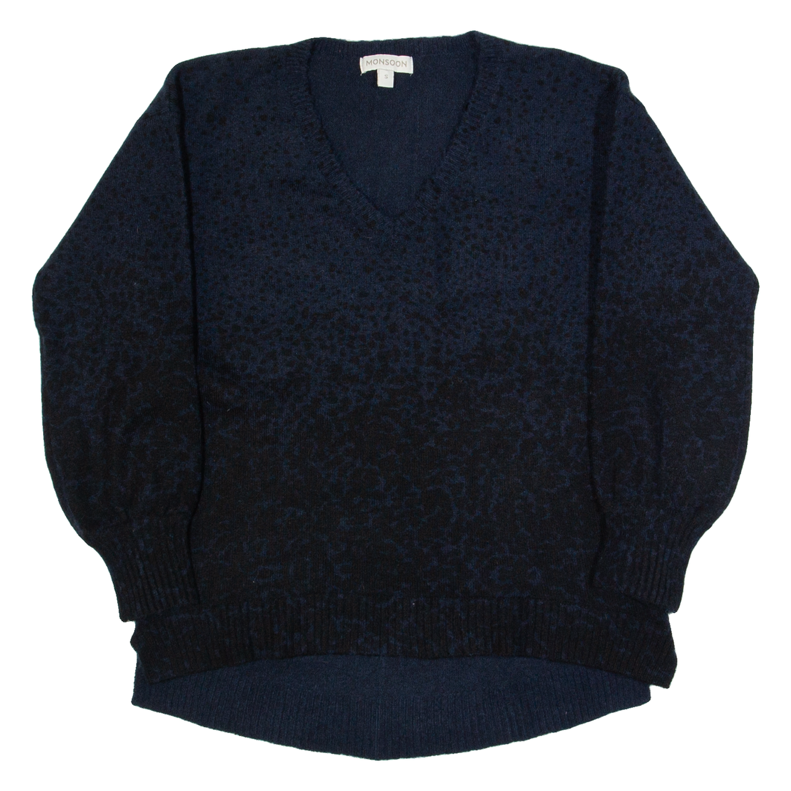 MONSOON Womens Patterned Jumper Blue V-Neck Tight Knit S Refurbished - N/A refurbished available on Cerqular