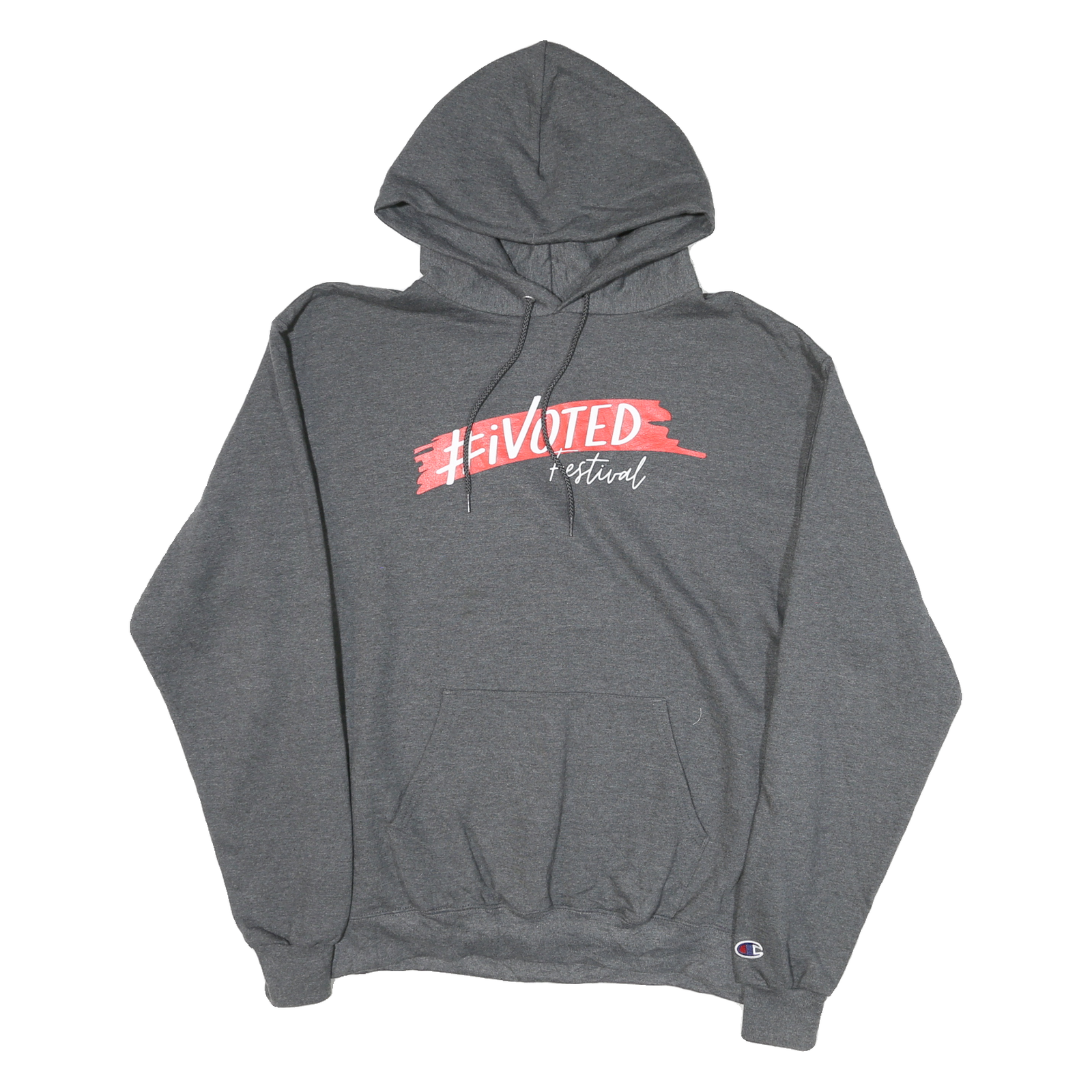 CHAMPION Mens Grey #iVoted Festival Pullover Hoodie L Cotton Blend Casual Refurbished - N/A refurbished available on Cerqular