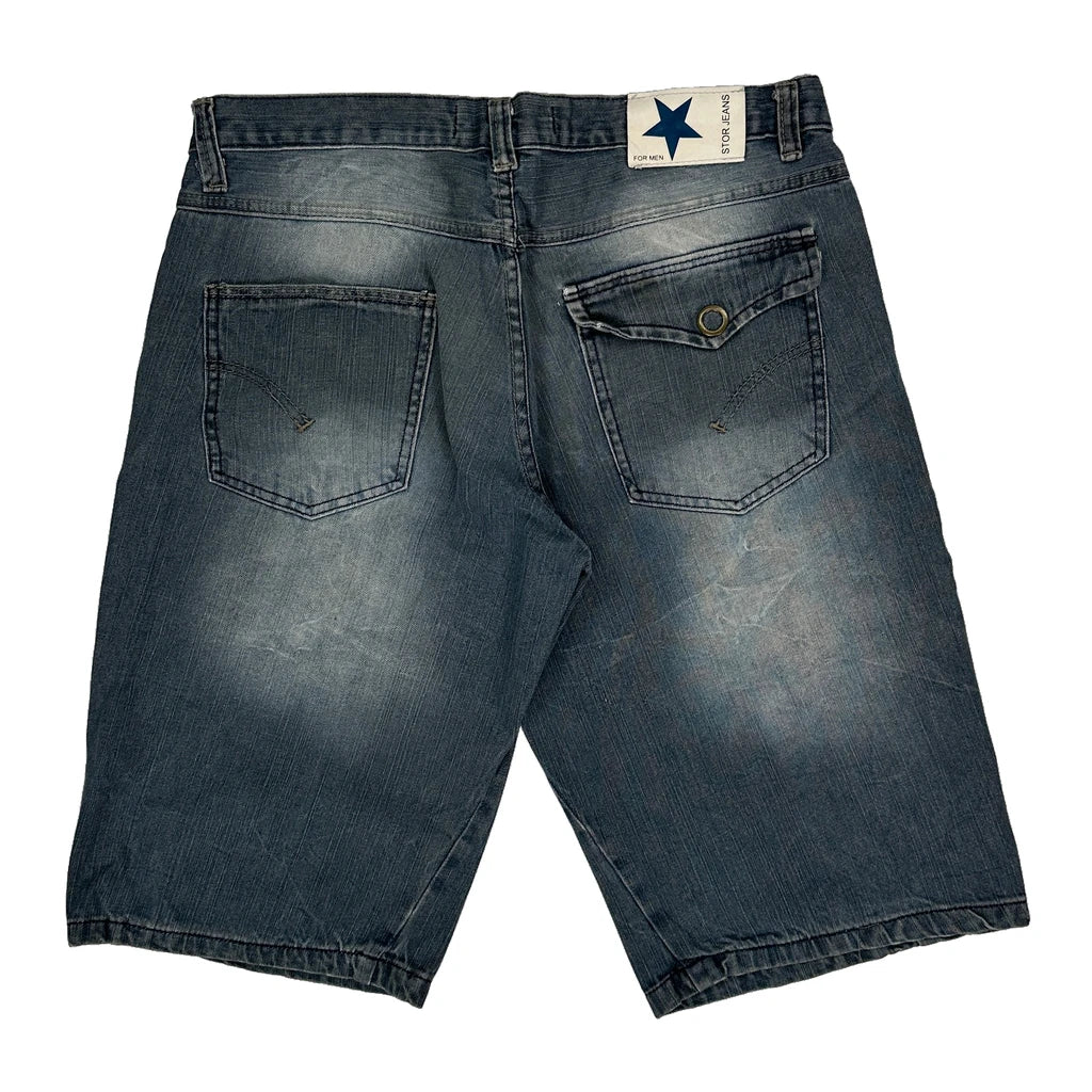 Stor Jeans Denim Shorts - 36W 11L Blue Cotton Refurbished - Thrifted (note: this is a term often used to describe second- refurbished available on Cerqular