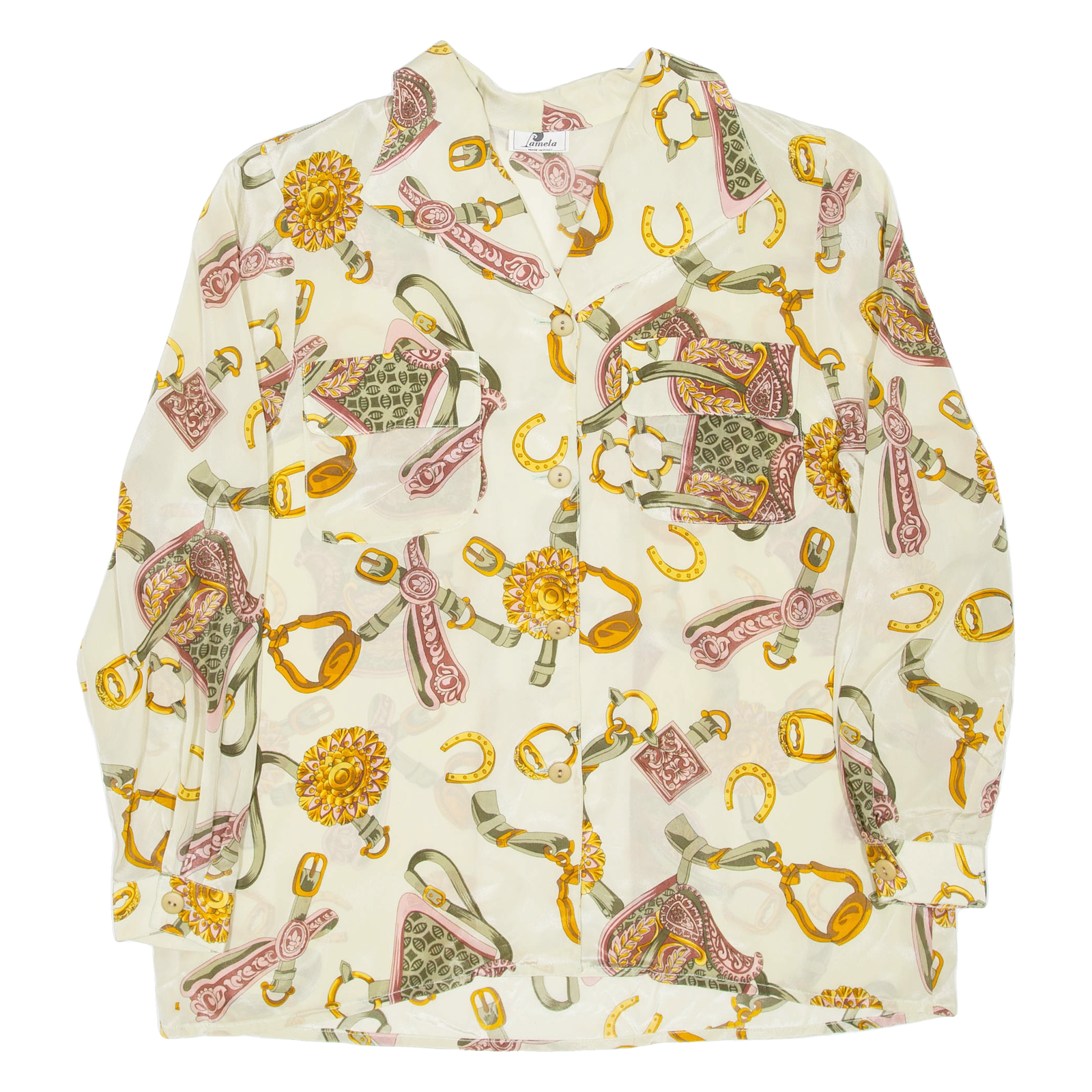 Womens Printed Shirt Green Collared Long Sleeve Crazy Pattern L Refurbished - N/A refurbished available on Cerqular
