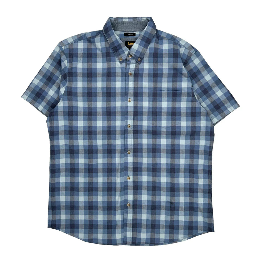 Lee Checked Short Sleeve Shirt - XL Blue Cotton Refurbished - Thrifted (note: this is a term often used to describe second- refurbished available on Cerqular