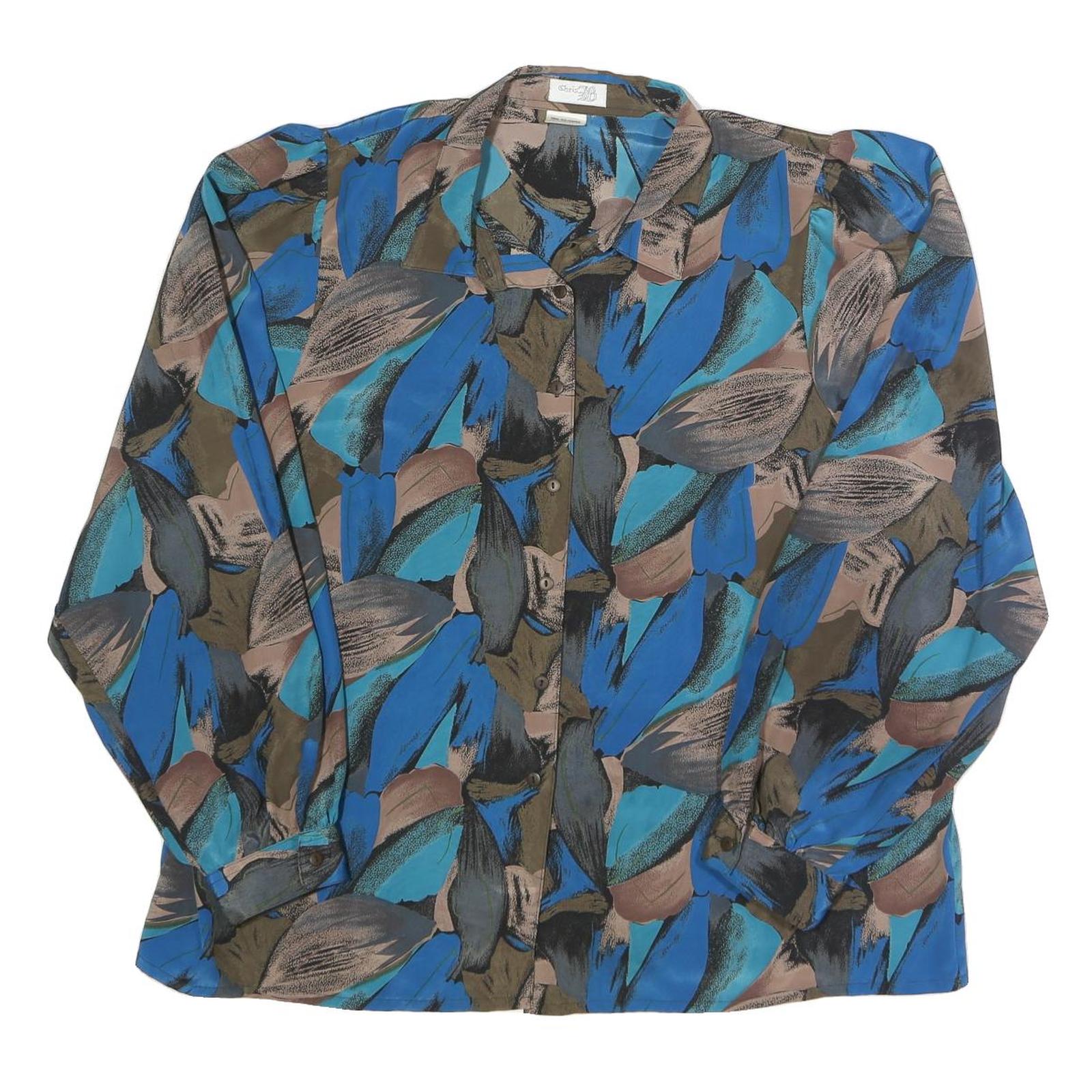 CHRIS JB Womens Blue & Brown Printed Long Sleeve Collared Shirt 2XL Polyester Refurbished - N/A refurbished available on Cerqular