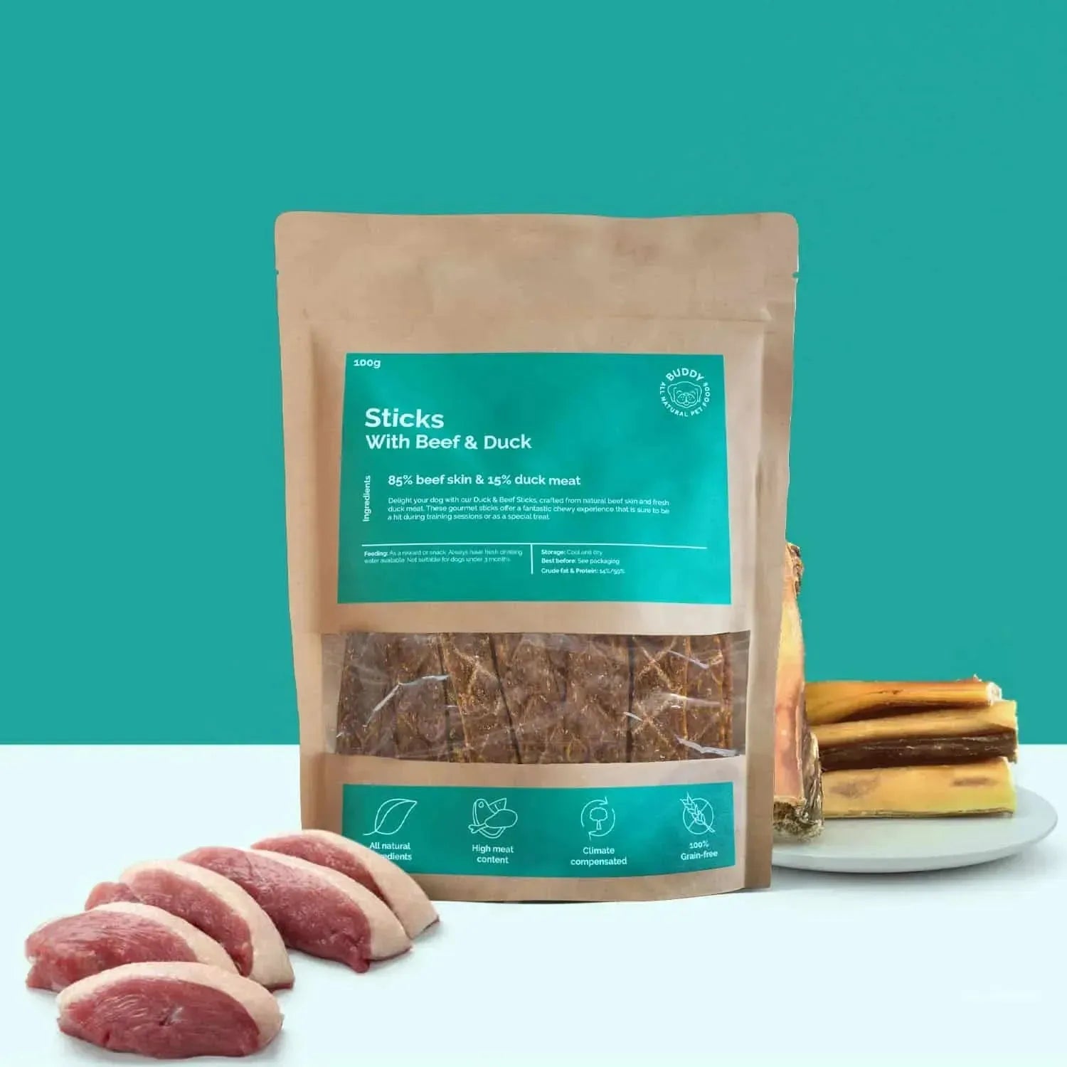 Duck Sticks | Välj storlek: 10x100g Refurbished - Buddy Pet Foods refurbished available on Cerqular