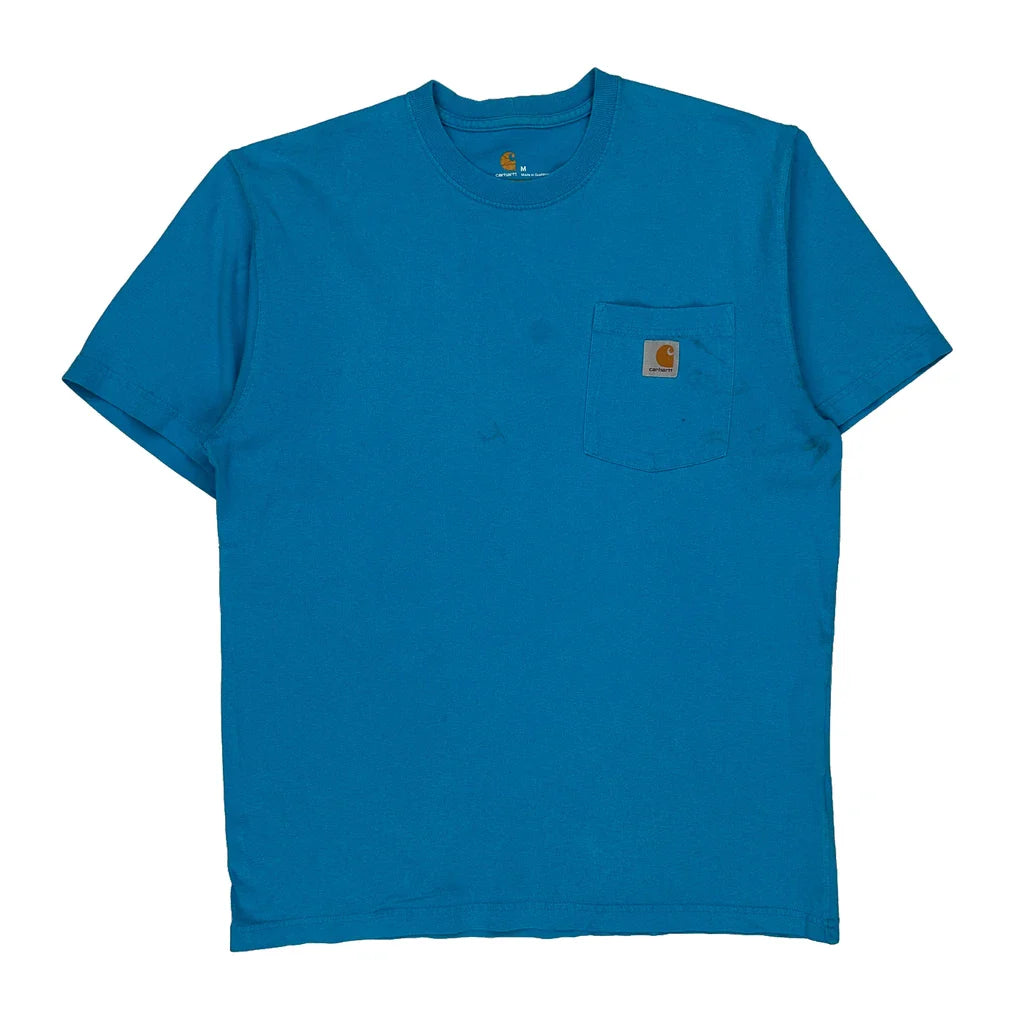 Carhartt T-Shirt - Medium Blue Cotton Refurbished - Thrifted (note: this is a term often used to describe second- refurbished available on Cerqular