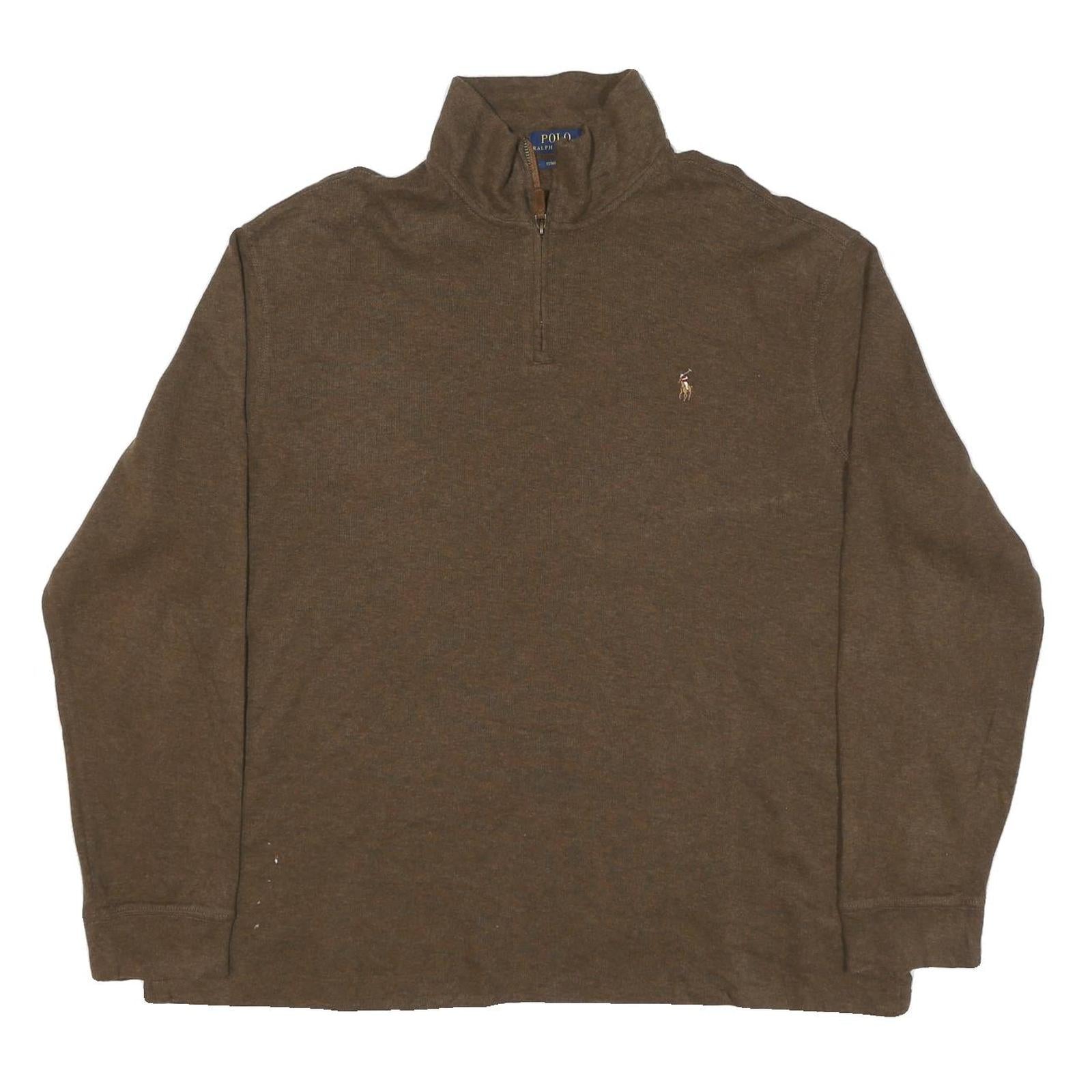 POLO RALPH LAUREN Mens Brown Cotton Blend Plain Half Zip Jumper 2XL Pullover Refurbished - N/A refurbished available on Cerqular