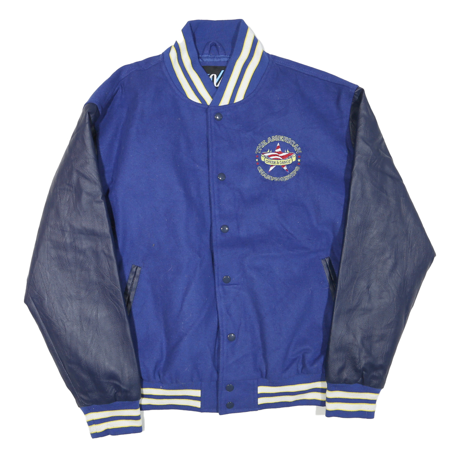 Buy VARSITY Mens Blue Wool Blend Bomber XL Leather Sleeve Cheer Dance National Refurbished - $51.99 VARSITY Mens Blue Wool Blend Bomber XL Leather Sleeve Cheer Dance National Refurbished - N/A refurbished available on Cerqular