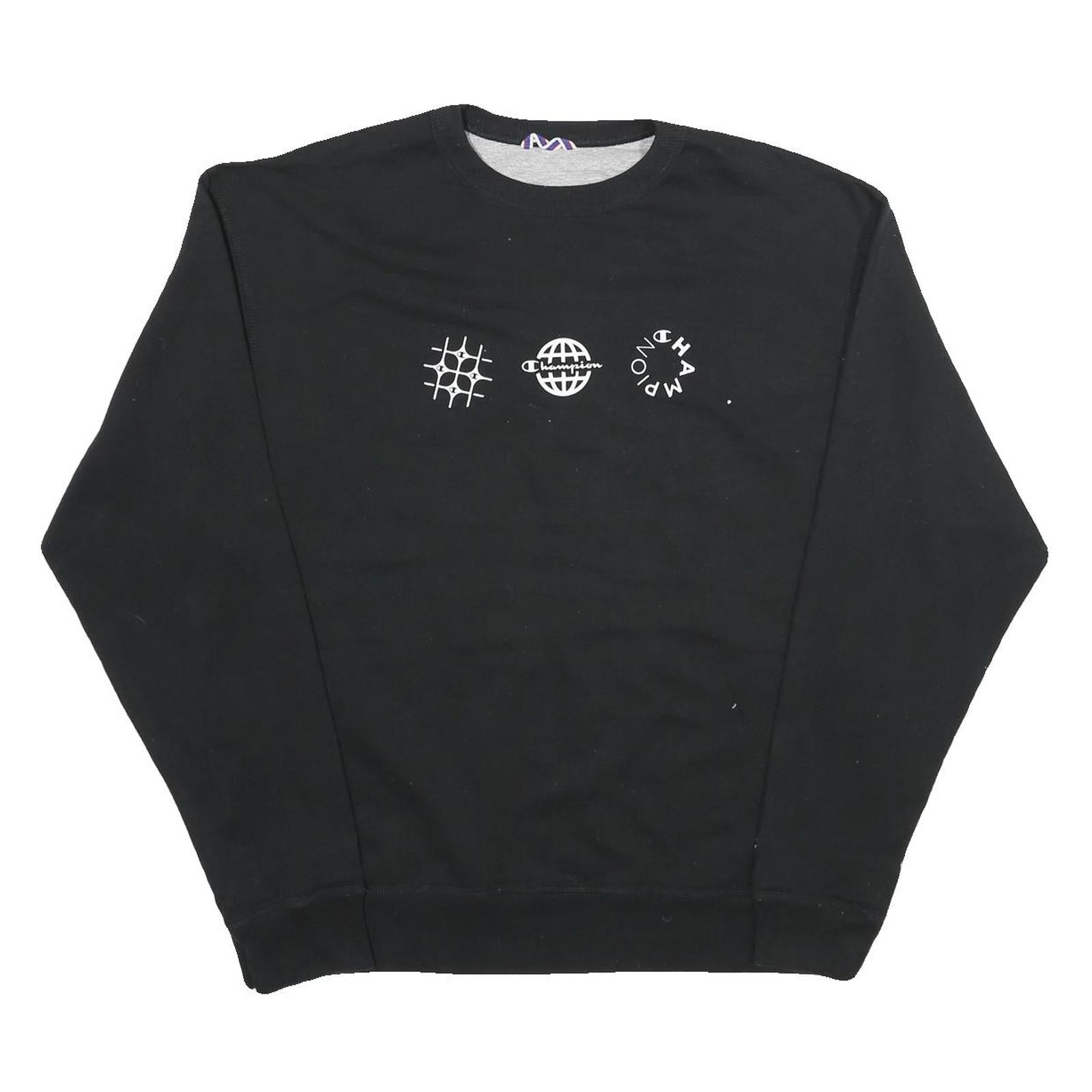 CHAMPION Mens Black Cotton Blend Sweatshirt L Crew Neck Pullover Printed Logo Refurbished - N/A refurbished available on Cerqular