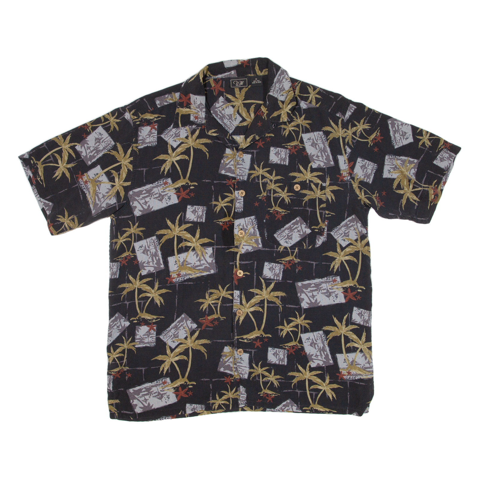 WFF Mens Hawaiian Shirt Black Floral M Refurbished - N/A refurbished available on Cerqular