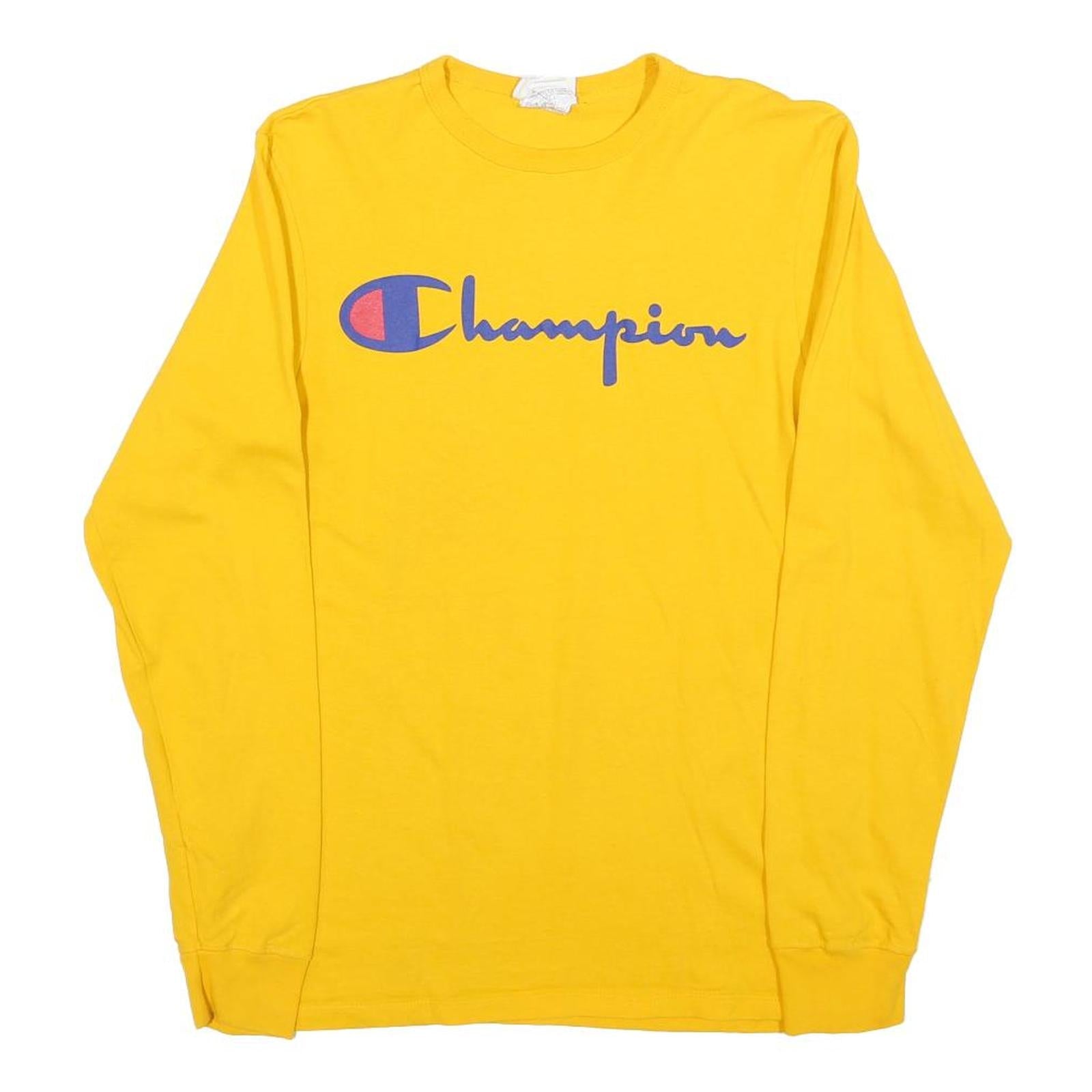 CHAMPION Mens Yellow Long Sleeve Crew Neck Graphic T-Shirt S Cotton Blend Refurbished - N/A refurbished available on Cerqular