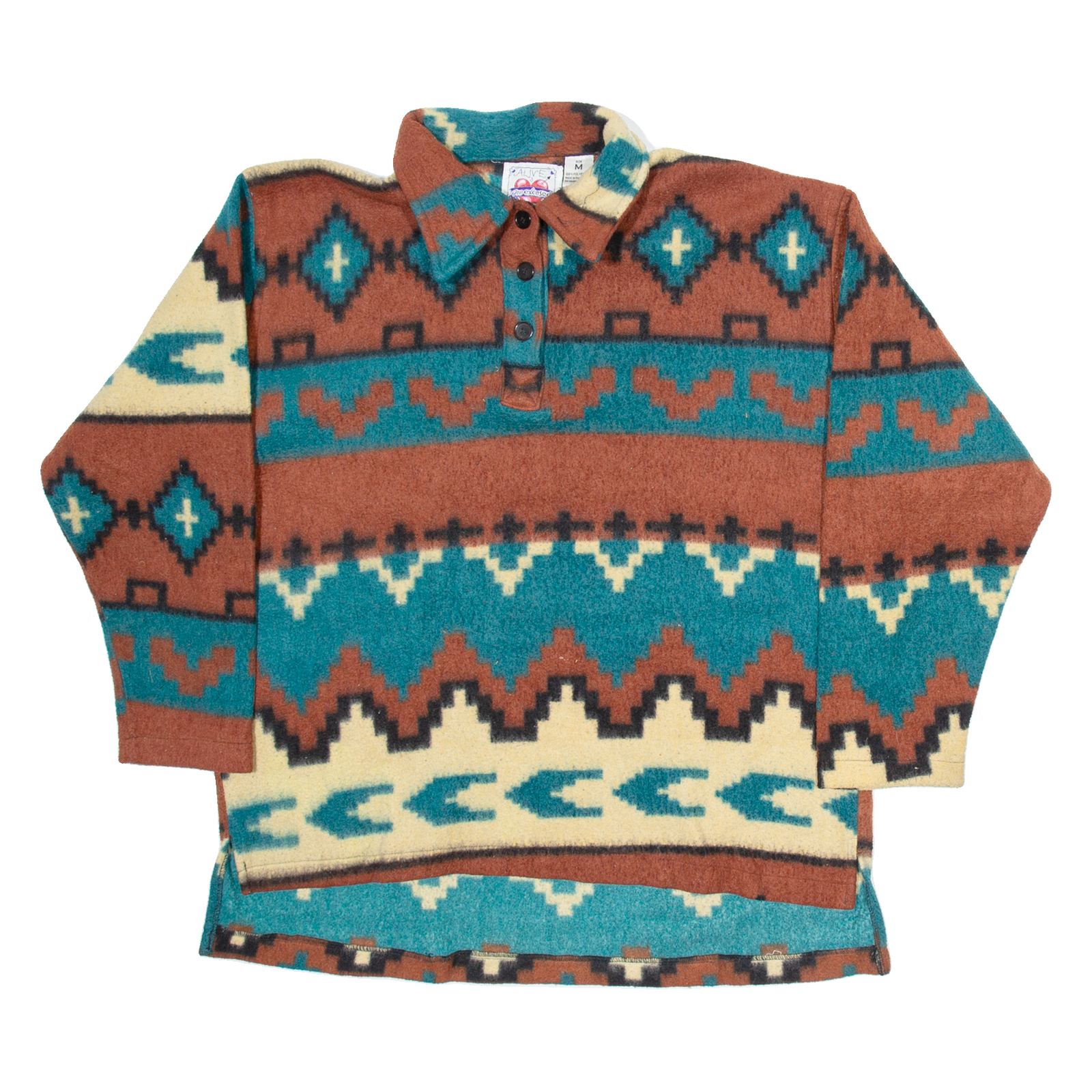 NO EXCUSE Mens Patterned Fleece Brown Geometric Button Neck Tight Knit M Refurbished - N/A refurbished available on Cerqular