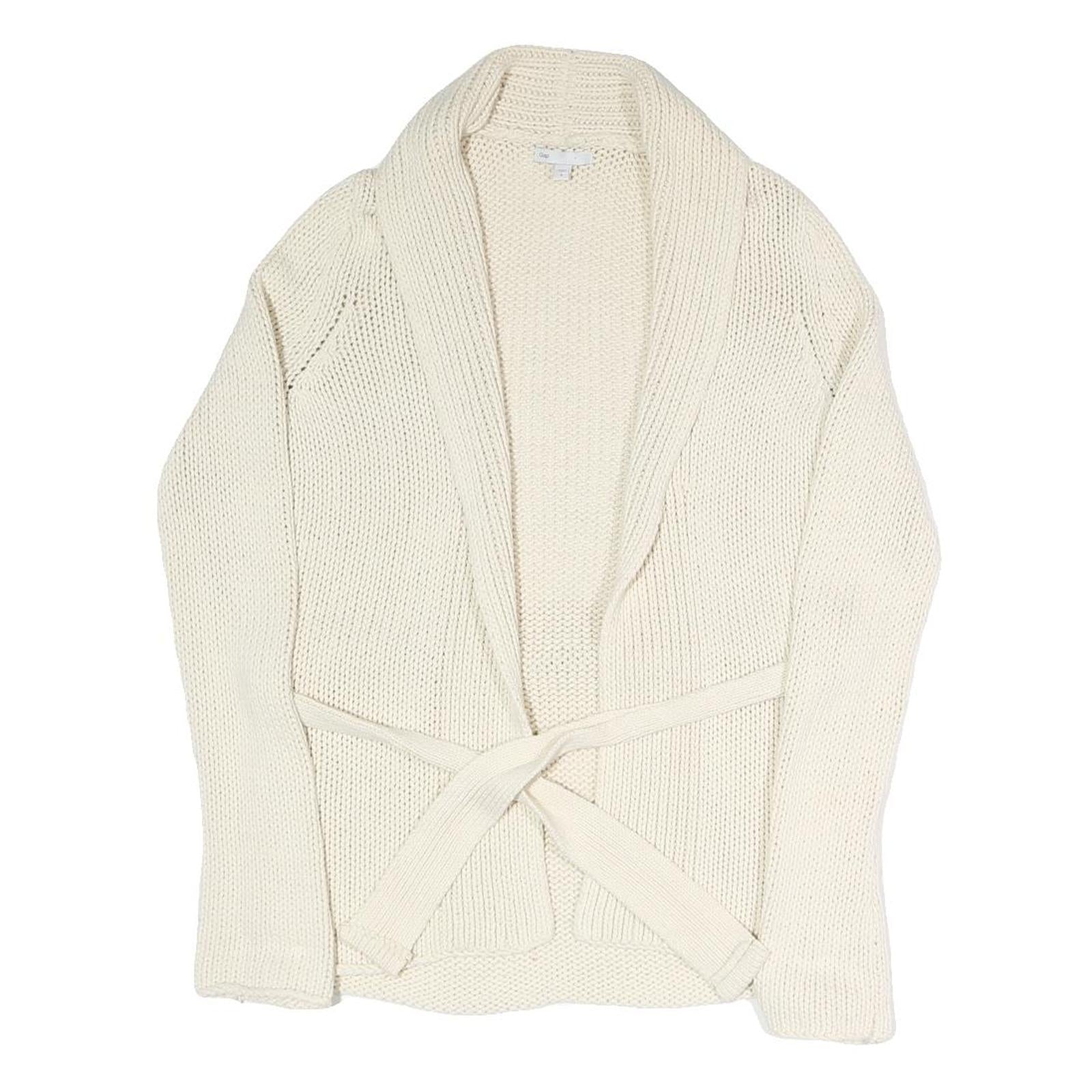 GAP Womens Cream Plain Chunky Knit Shawl Collar Cardigan S Belted Stylish Refurbished - N/A refurbished available on Cerqular