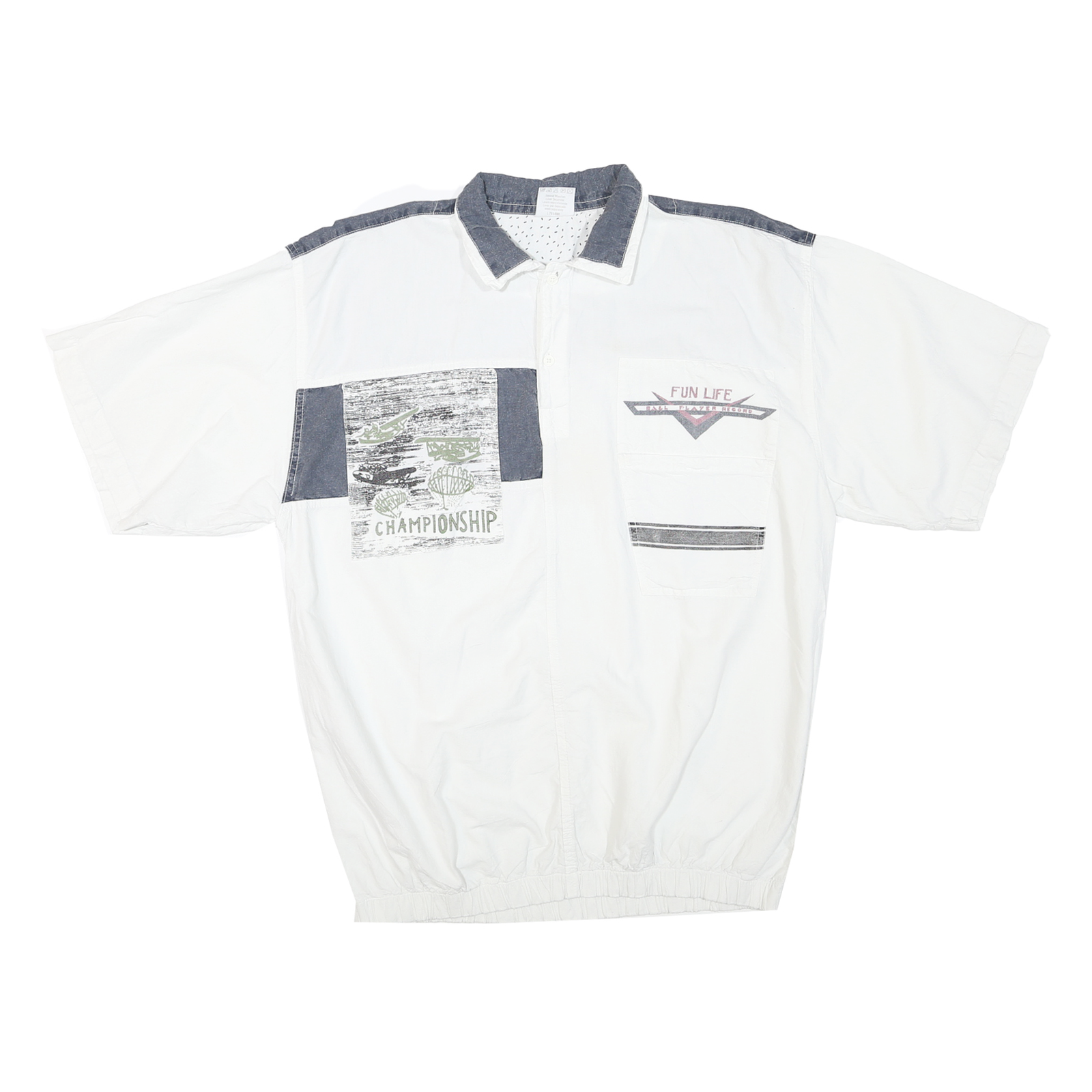 Mens White & Grey Graphic Casual Short Sleeve Polo Shirt L Cotton Summer Top Refurbished - N/A refurbished available on Cerqular
