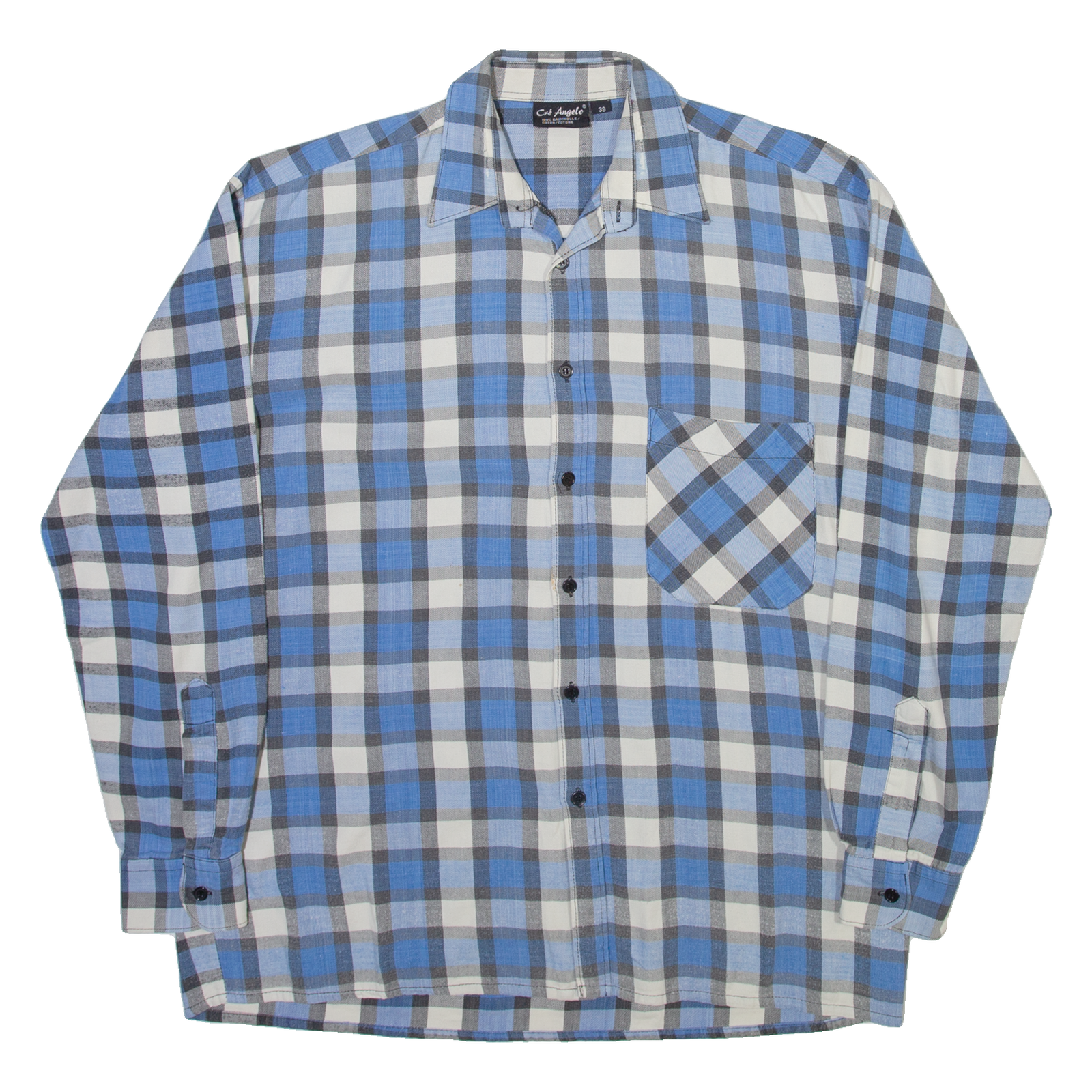 CRE ANGELO Mens Shirt Blue Check Long Sleeve M Refurbished - N/A refurbished available on Cerqular