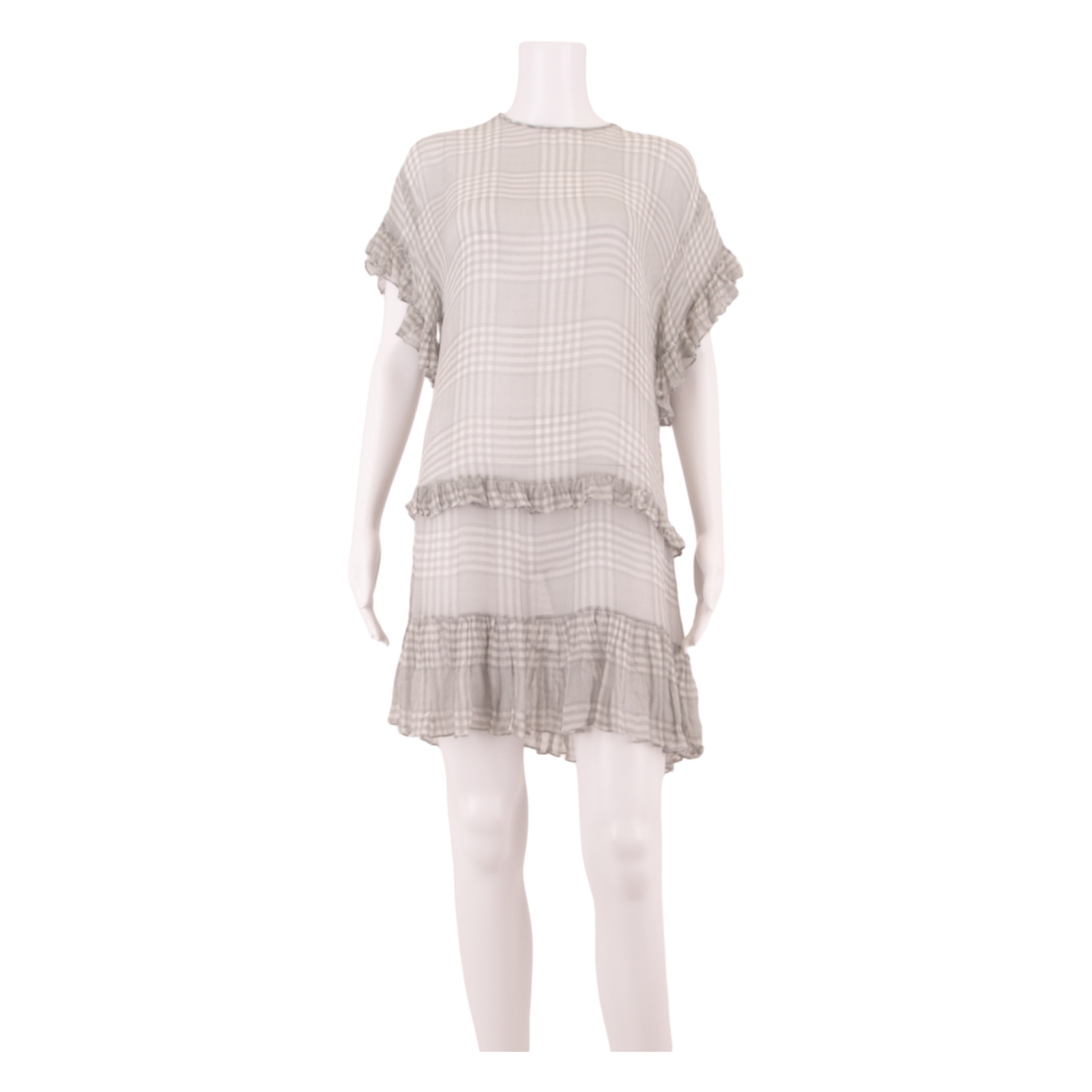 ZIMMERMANN Semi Sheer Womens Shift Dress Grey Silk Check Knee Length ONE SIZE Refurbished - N/A refurbished available on Cerqular
