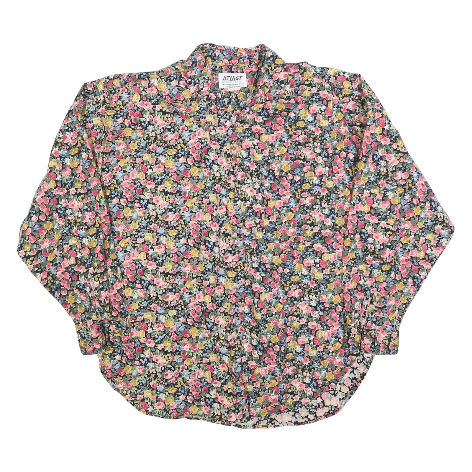 ATLAST BASICS Womens Black & Pink Floral Cotton Blend Shirt M Long Sleeve Casual Refurbished - N/A refurbished available on Cerqular