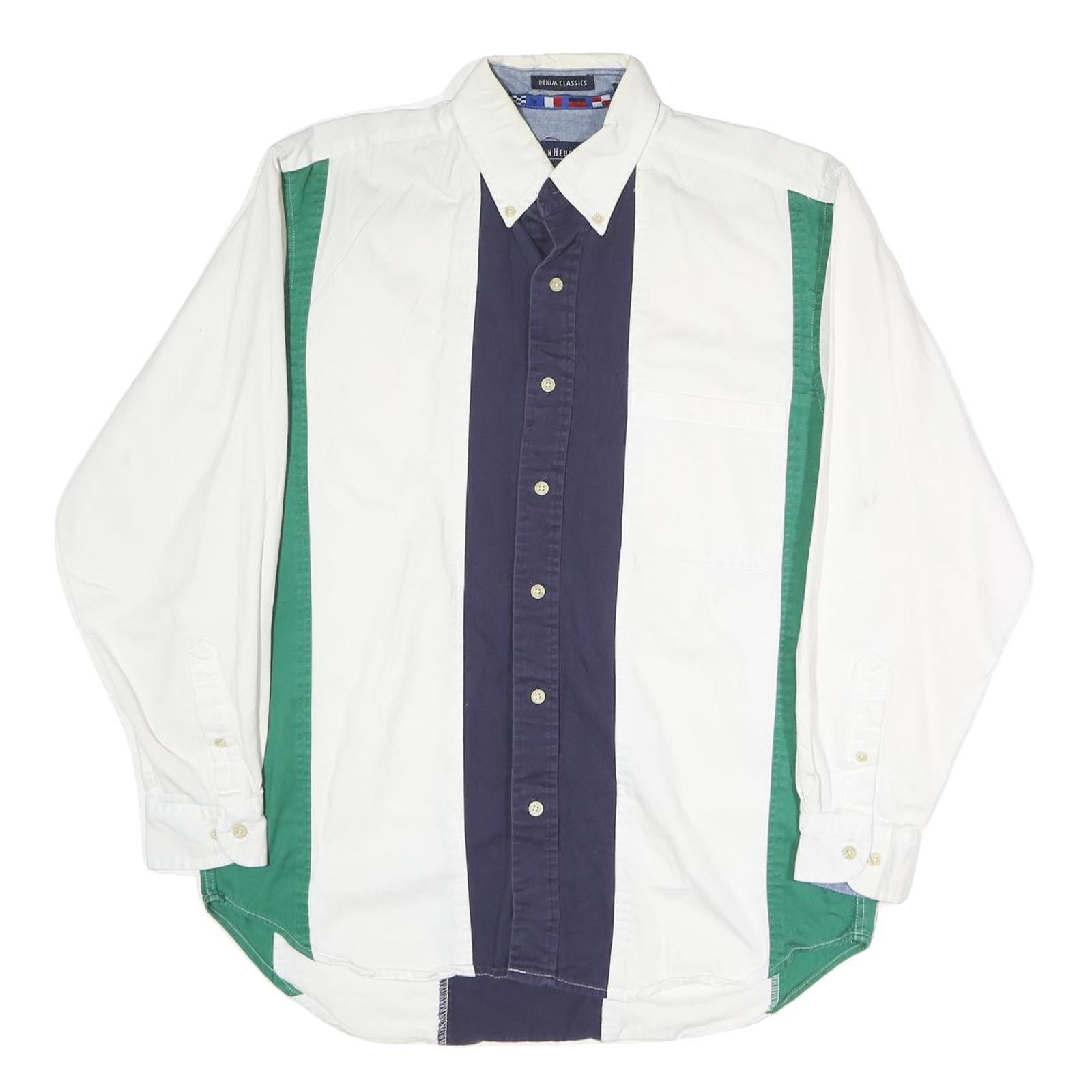 VAN HEUSEN Mens White & Green Colour Block Shirt S Button-Down Collar Cotton Refurbished - N/A refurbished available on Cerqular