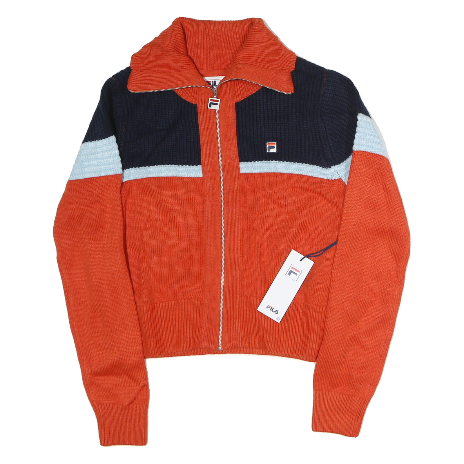 FILA Womens Orange & Navy Patterned Cotton Full Zip Jumper Crew Neck S Refurbished - N/A refurbished available on Cerqular