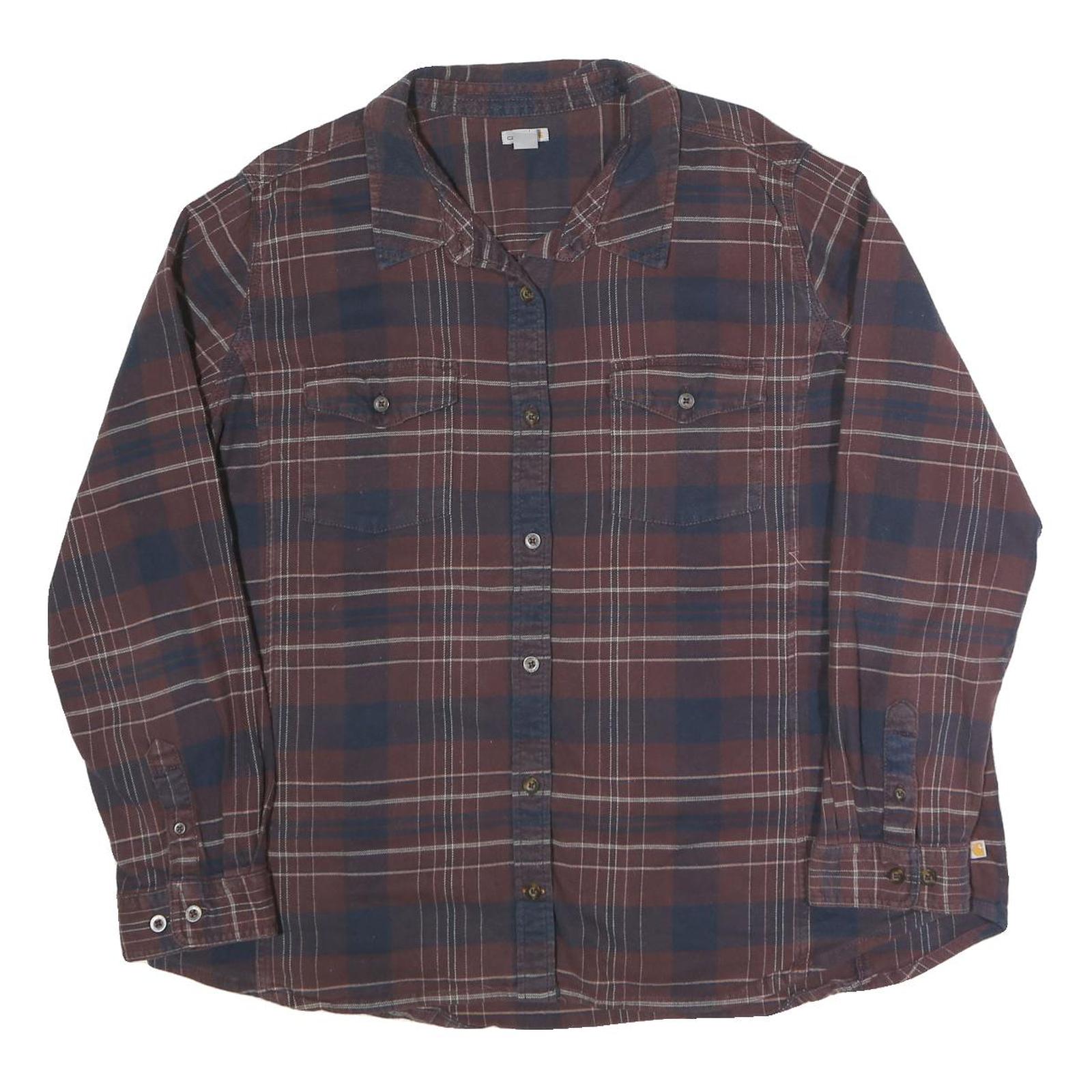 CARHARTT Womens Brown & Blue Plaid Cotton Blend Shirt 2XL Long Sleeve Button Refurbished - N/A refurbished available on Cerqular