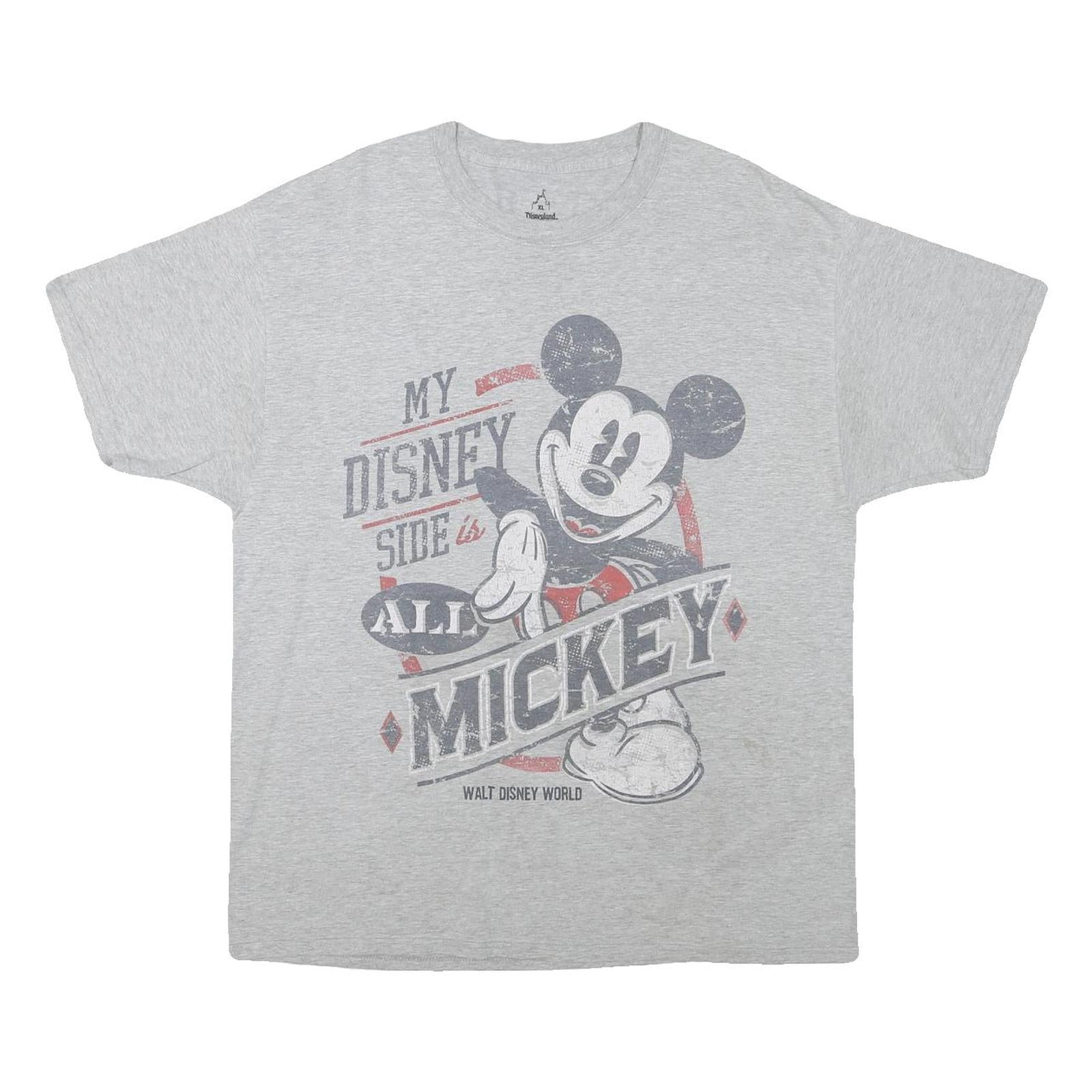 DISNEY Mens Grey My Disney Side Is All Mickey T-Shirt XL Short Sleeve Crew Neck Refurbished - N/A refurbished available on Cerqular