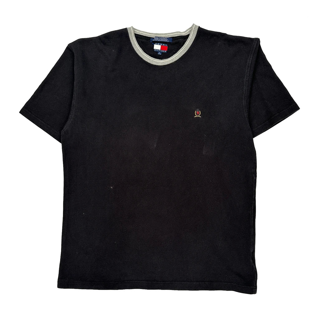 Tommy Hilfiger T-Shirt - XL Black Cotton Refurbished - Thrifted (note: this is a term often used to describe second- refurbished available on Cerqular