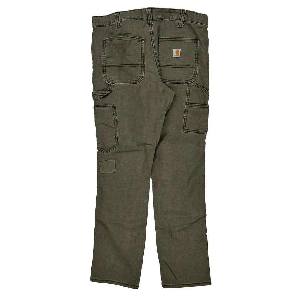 Carhartt Slim Fit Carpenter Trousers - 32W UK 12 Green Cotton Blend Refurbished - Thrifted (note: this is a term often used to describe second- refurbished available on Cerqular