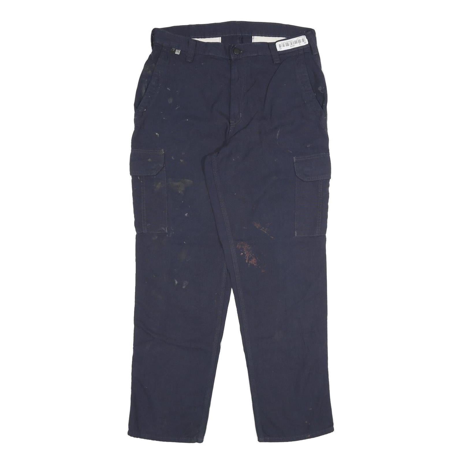 CARHARTT Mens Cotton Blend Navy Regular Cargo Trousers W32 L30 Workwear Zip Refurbished - N/A refurbished available on Cerqular