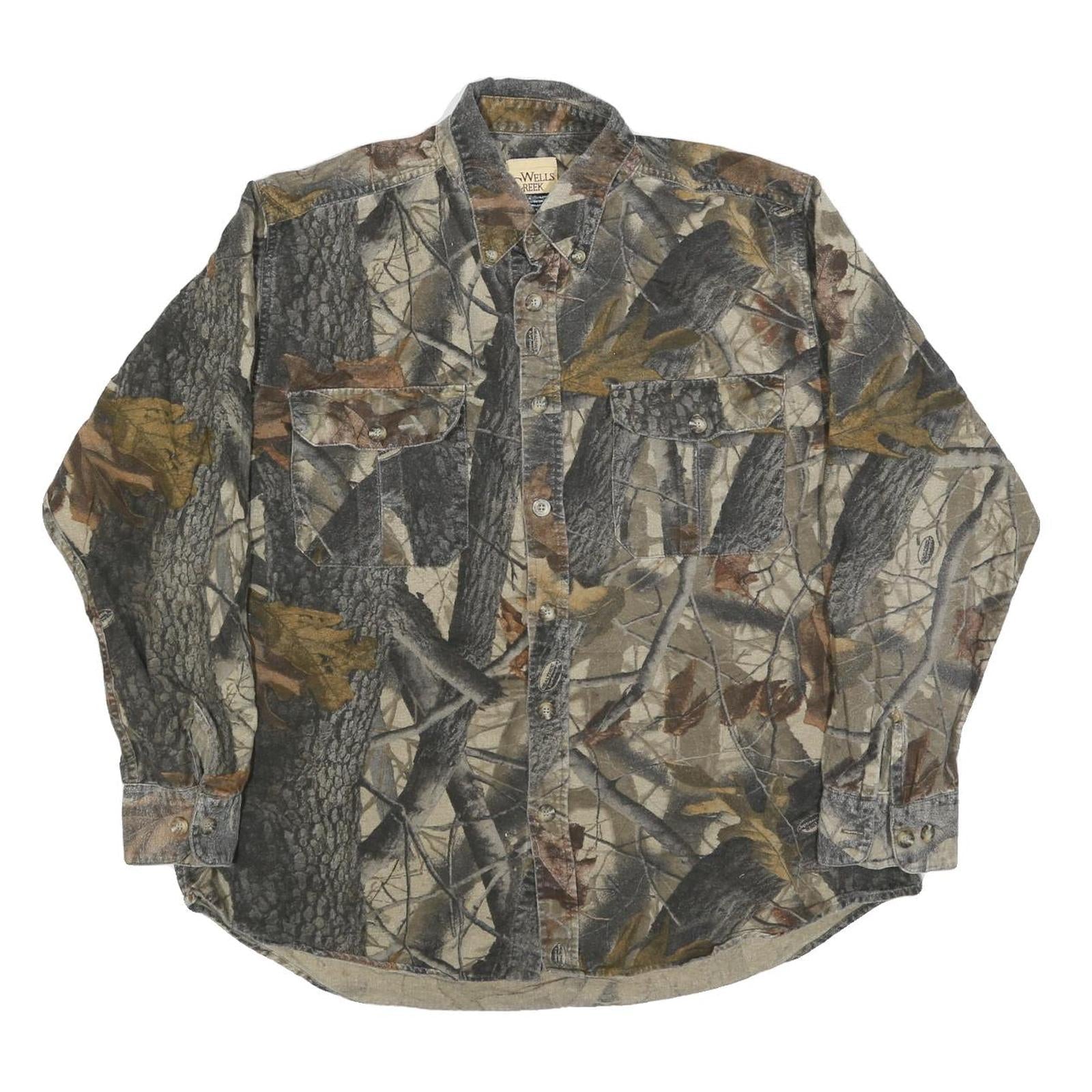 WELLS CREEK Mens Brown Camouflage Shirt XL Cotton Blend Casual Outdoor Refurbished - N/A refurbished available on Cerqular