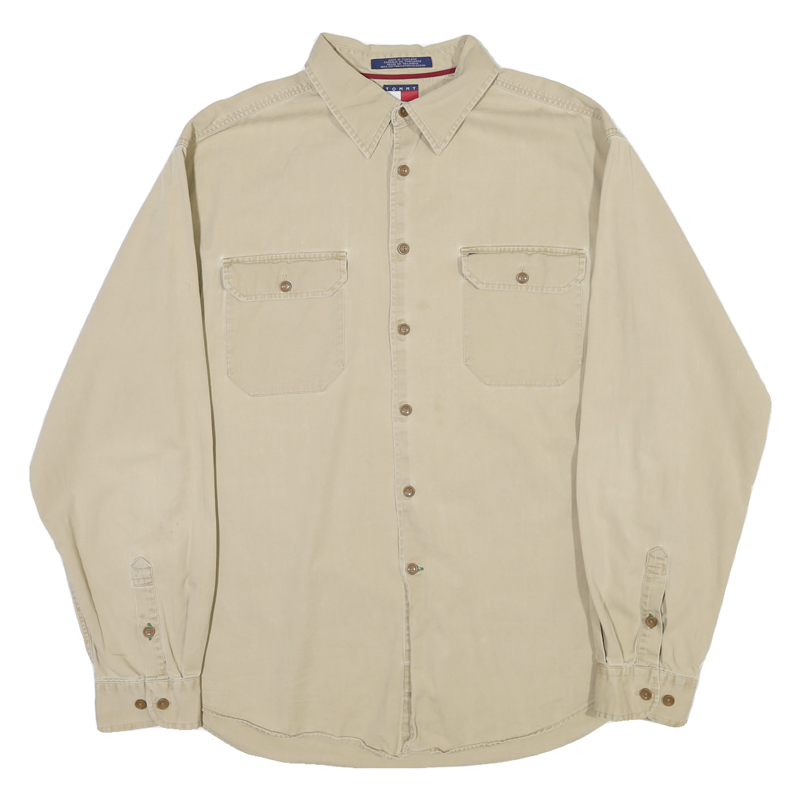 TOMMY HILFIGER Mens Beige Cotton Blend Shirt XL Button Pocket Casual Classic Refurbished - N/A refurbished available on Cerqular