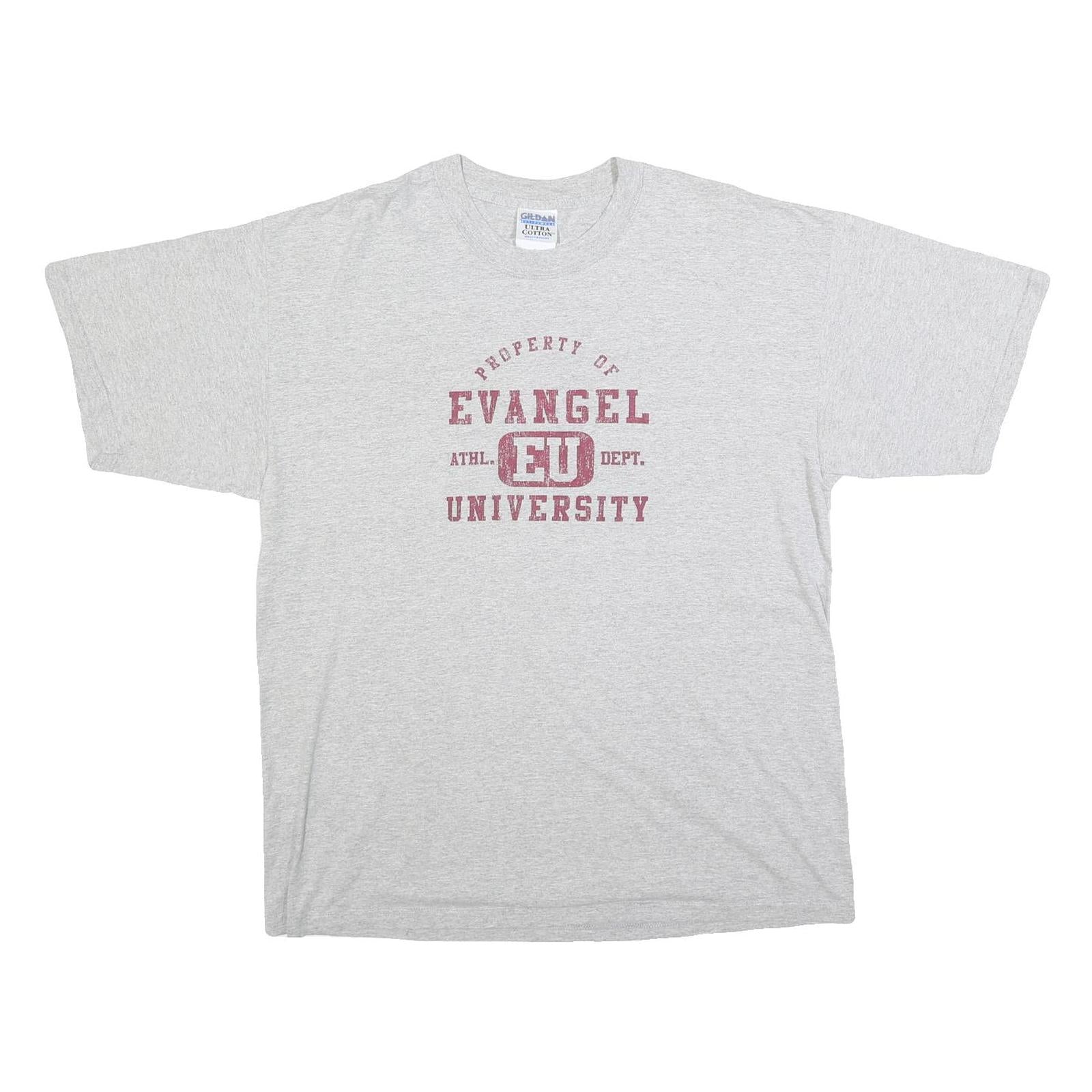 GILDAN Mens Grey Evangel University Graphic T-Shirt XL Short Sleeve Crew Neck Refurbished - N/A refurbished available on Cerqular