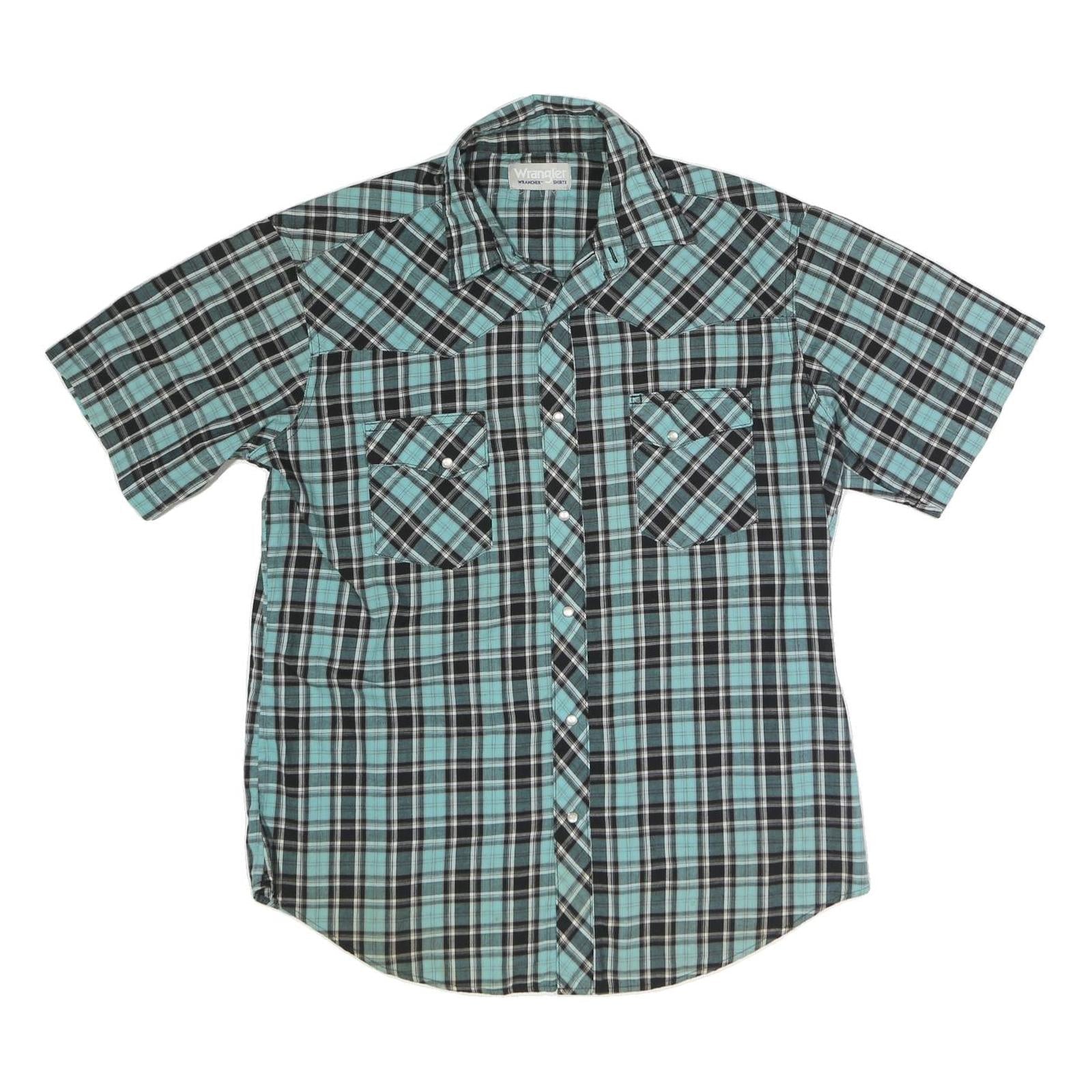 WRANGLER Mens Blue & Black Check Shirt M Cotton Blend Short Sleeve Button Refurbished - N/A refurbished available on Cerqular