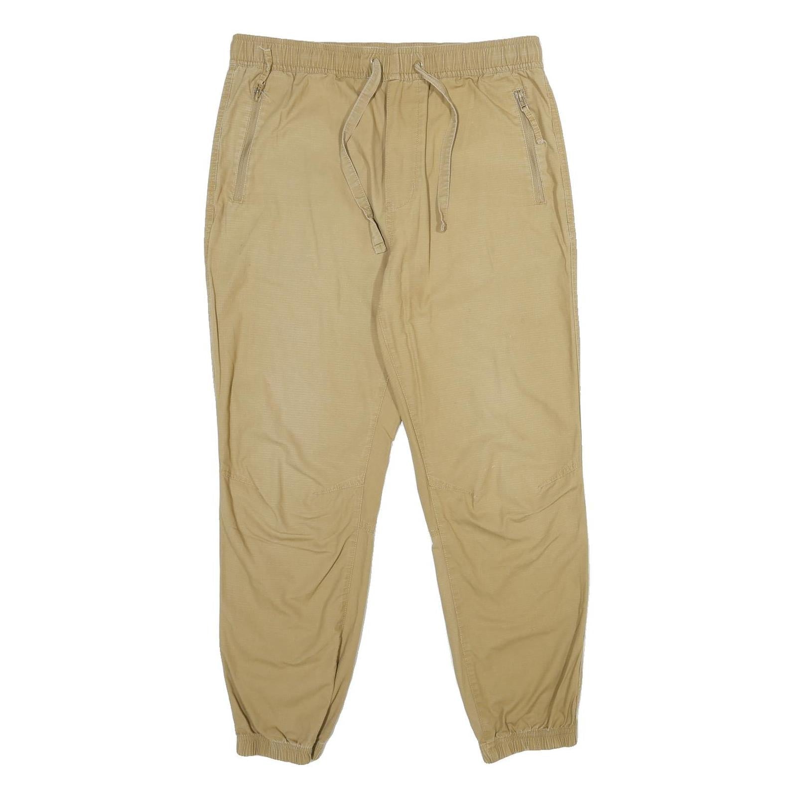 JOHN ADAMS Mens Cotton Beige Regular Drawstring Casual Trousers W34 L30 Relaxed Refurbished - N/A refurbished available on Cerqular