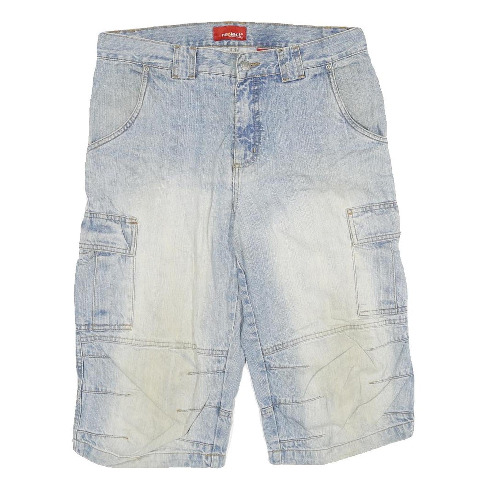 REJECT Mens Denim Cargo Light Blue XL W34 Casual Cotton Blend Shorts Refurbished - N/A refurbished available on Cerqular