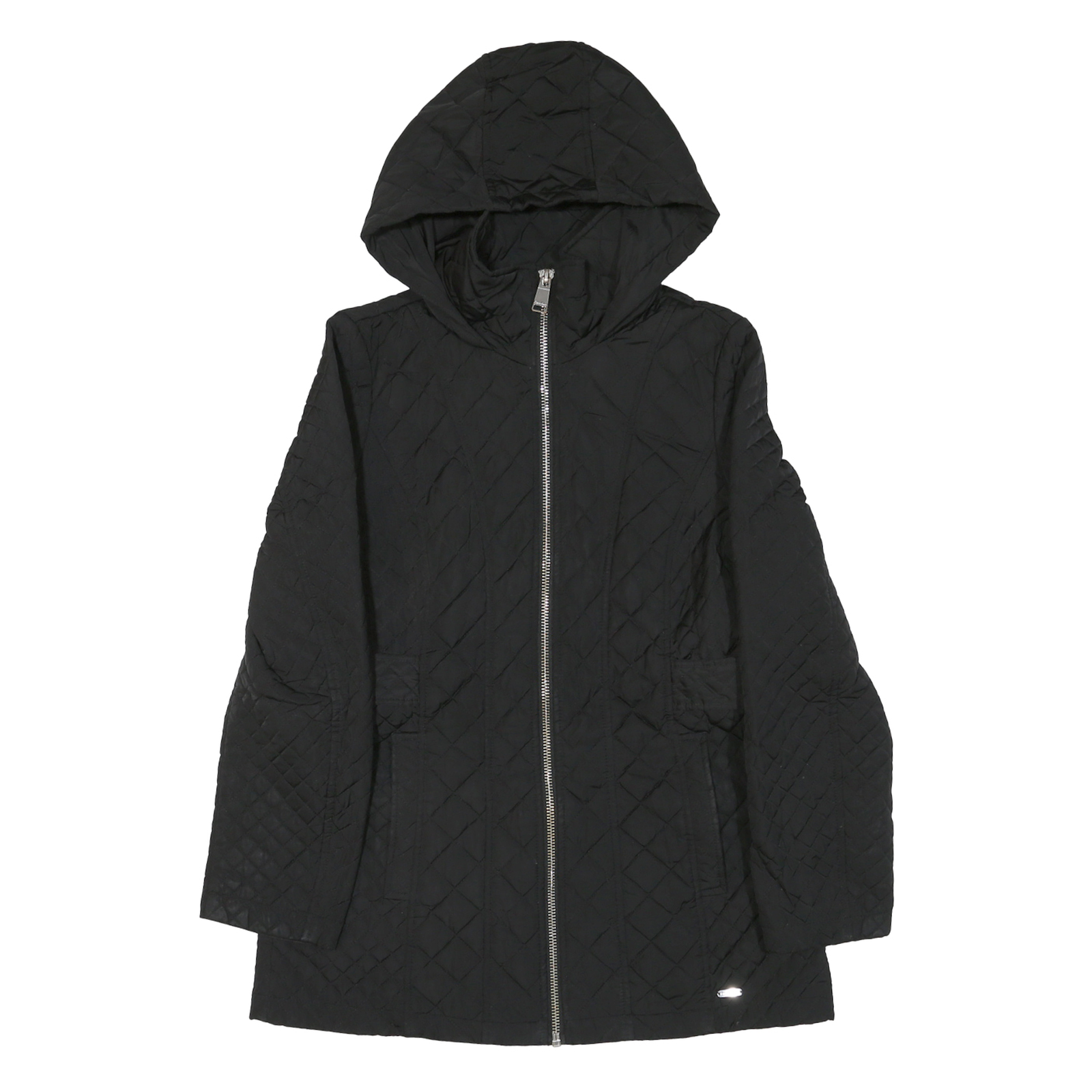 CALVIN KLEIN Womens Black Quilted Hooded Jacket M Polyester Blend Zip Closure Refurbished - N/A refurbished available on Cerqular