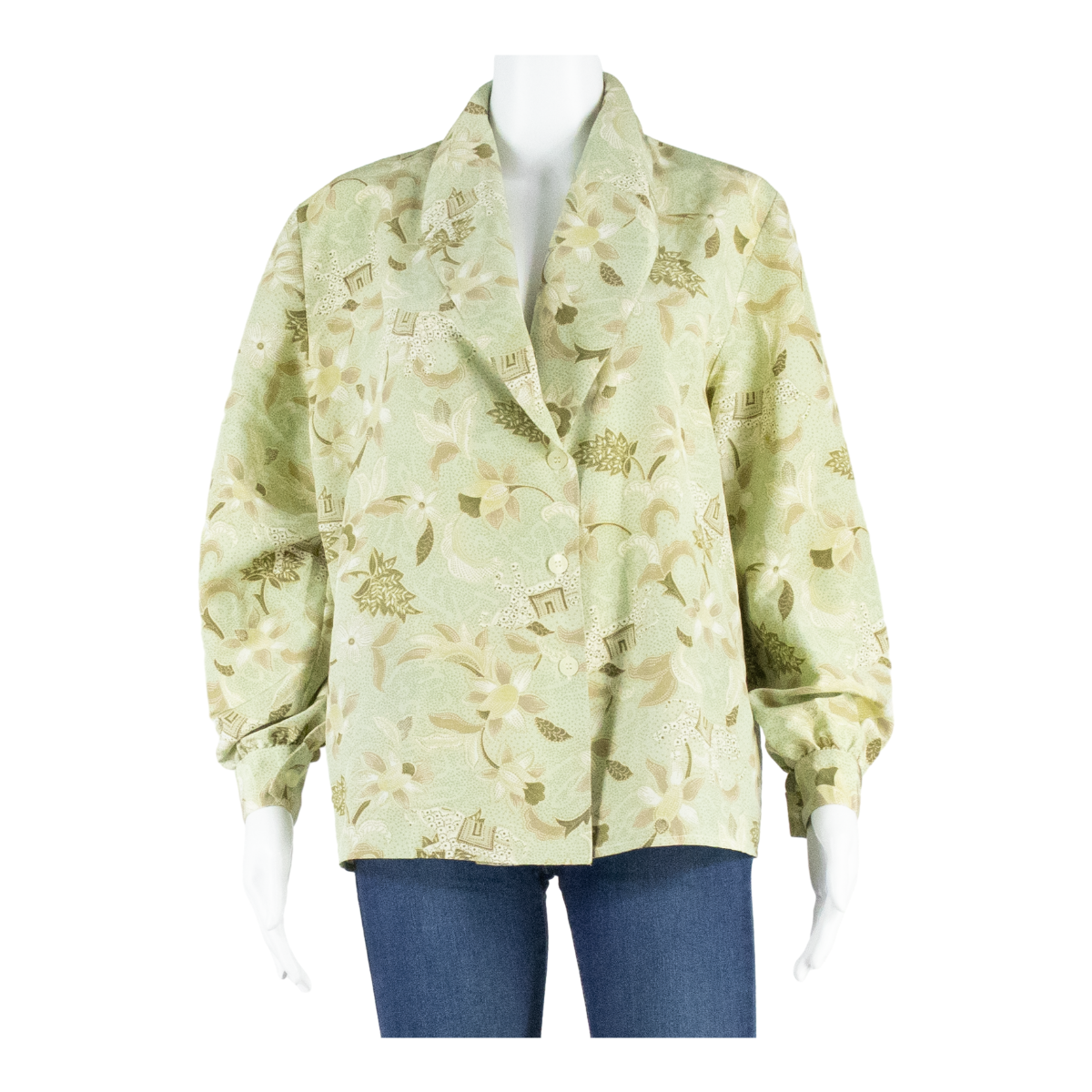 LADY RENOWN Womens Printed Waistcoat Green Long Sleeve Silk Floral S Refurbished - N/A refurbished available on Cerqular