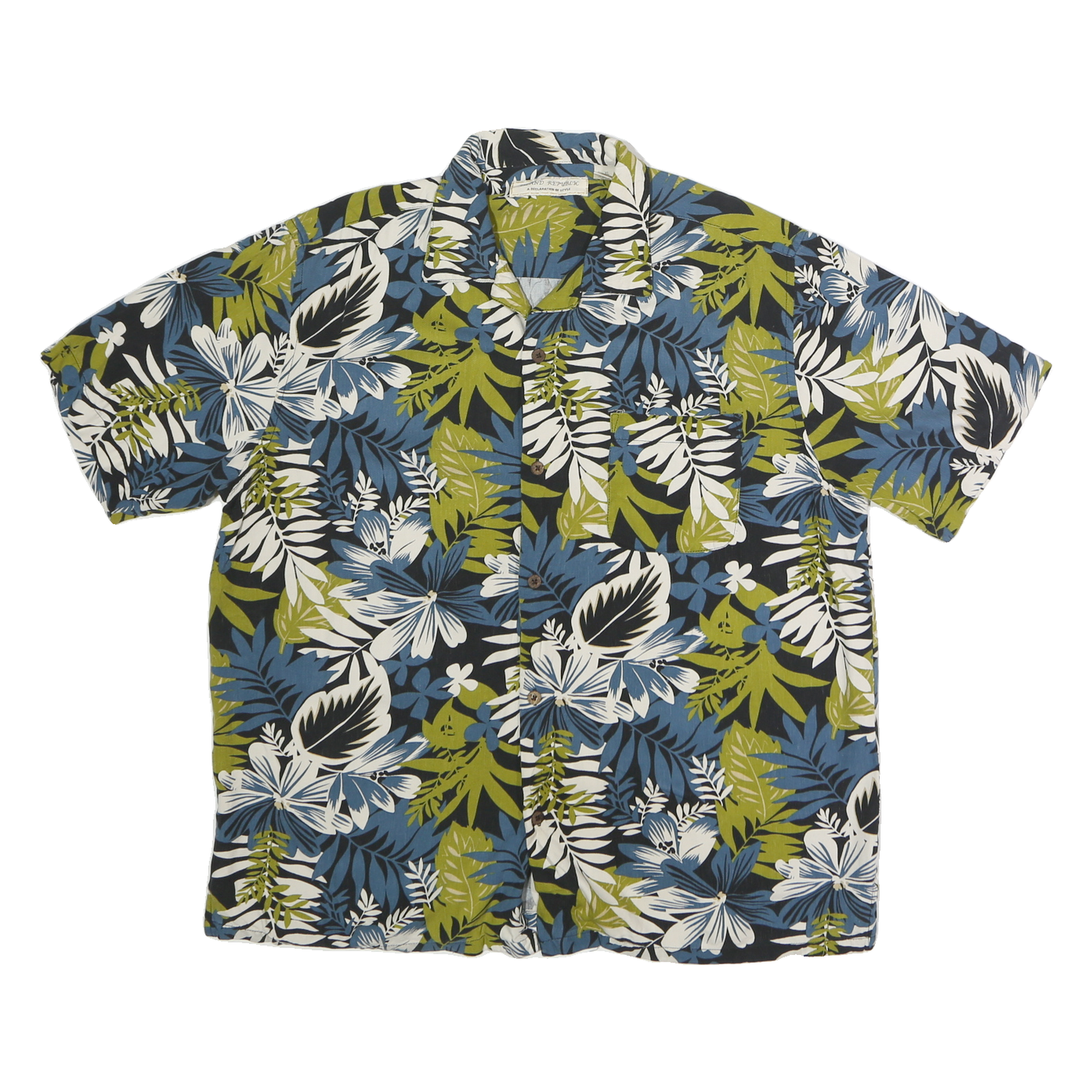 ISLAND REPUBLIC Mens Blue Green White Floral Silk Shirt L Casual Relaxed Fit Refurbished - N/A refurbished available on Cerqular
