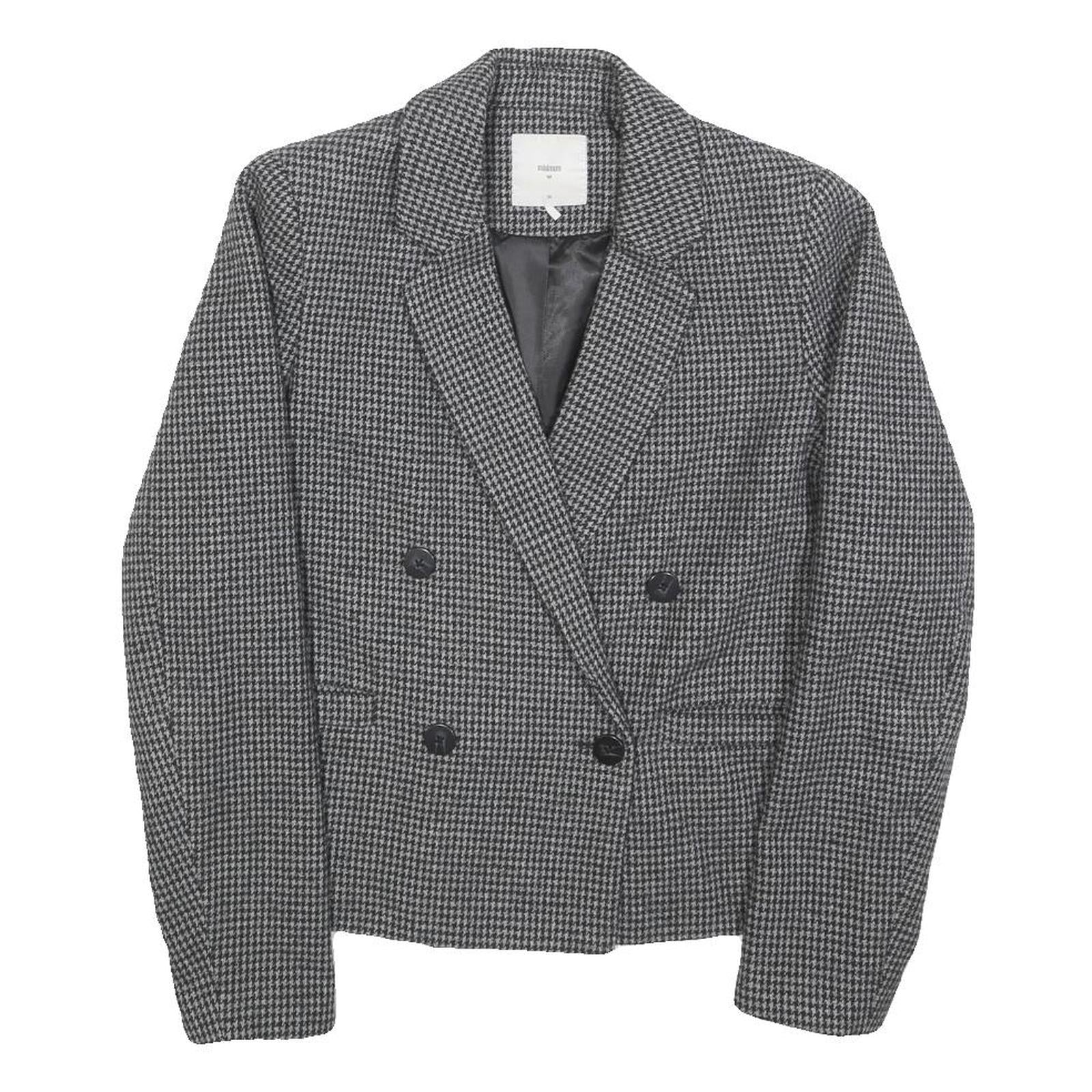 MINIMUM Womens Grey & Black Houndstooth Classic Wool Button Jacket S Refurbished - N/A refurbished available on Cerqular