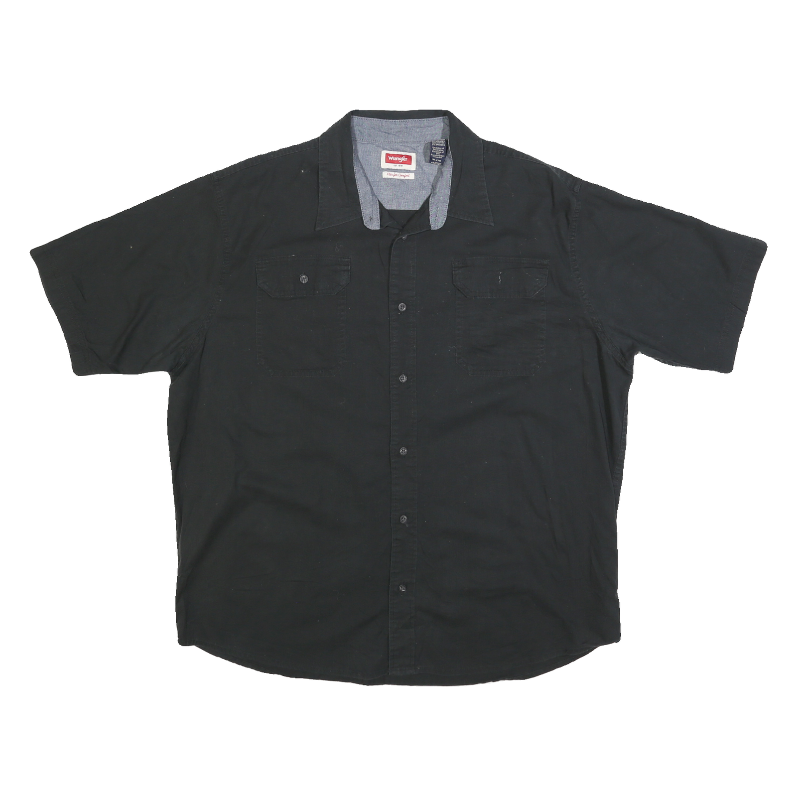WRANGLER Mens Black Cotton Blend Short Sleeve Shirt XL Button Pockets Casual Refurbished - N/A refurbished available on Cerqular