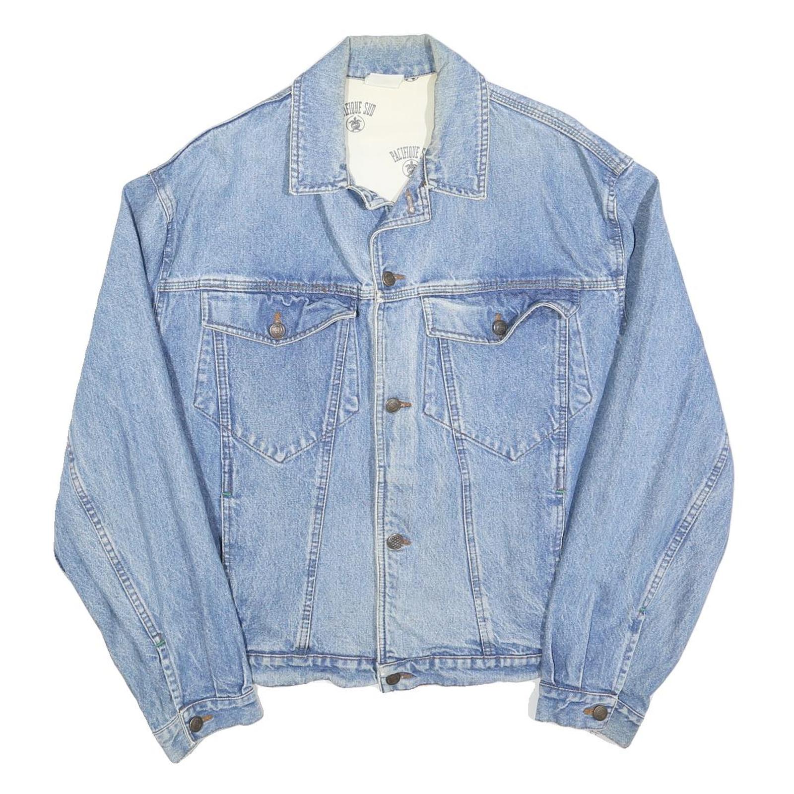 PACIFIQUE SUD Womens Blue Denim Jacket L Cotton Button Plain Classic Fit Refurbished - N/A refurbished available on Cerqular