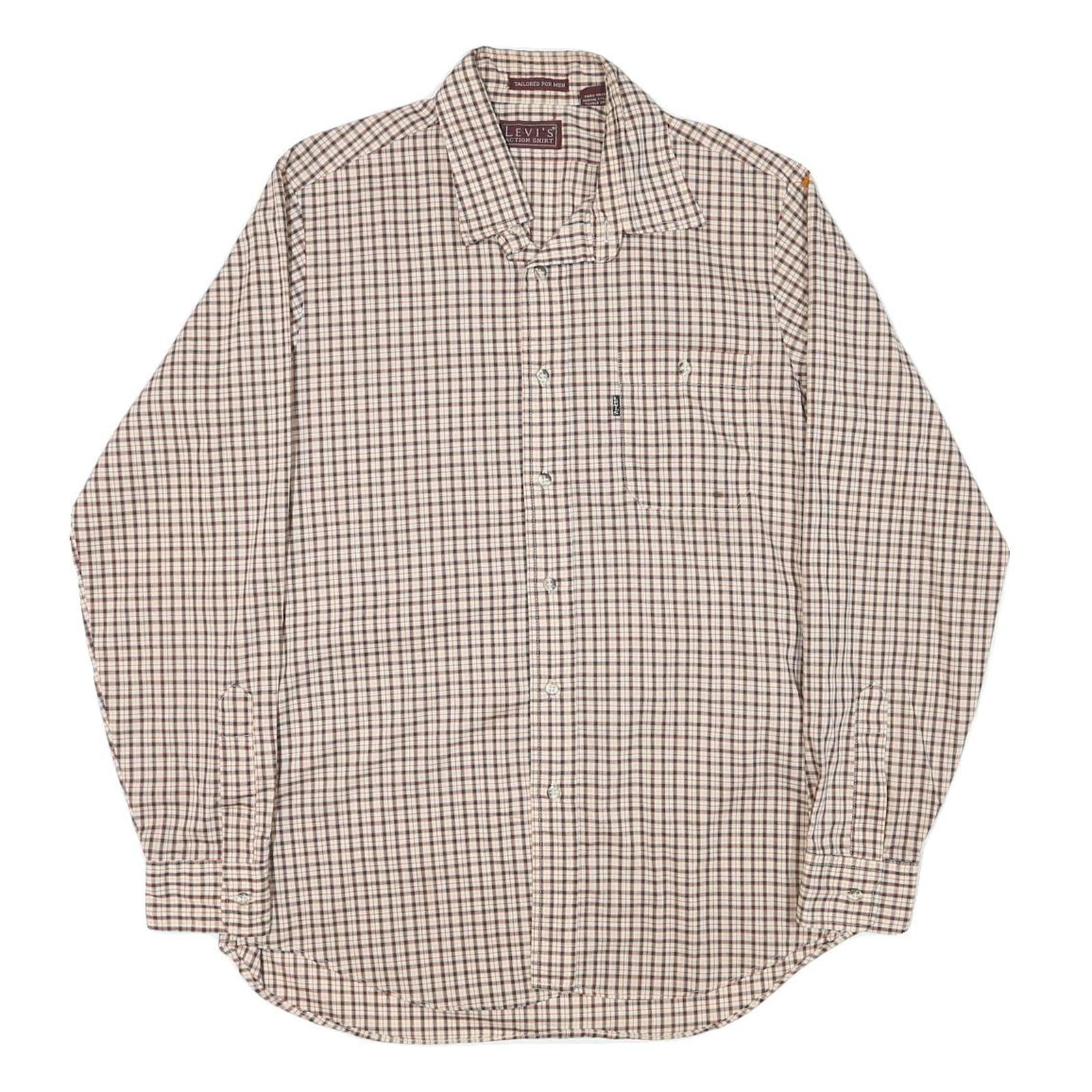 LEVI'S Mens Beige Brown Check Shirt L Cotton Blend Long Sleeve Button Front Refurbished - N/A refurbished available on Cerqular