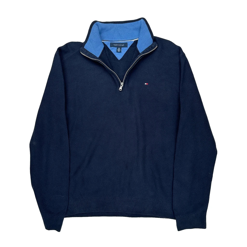 Tommy Hilfiger 1/4 Zip - Large Blue Cotton Refurbished - Thrifted (note: this is a term often used to describe second- refurbished available on Cerqular