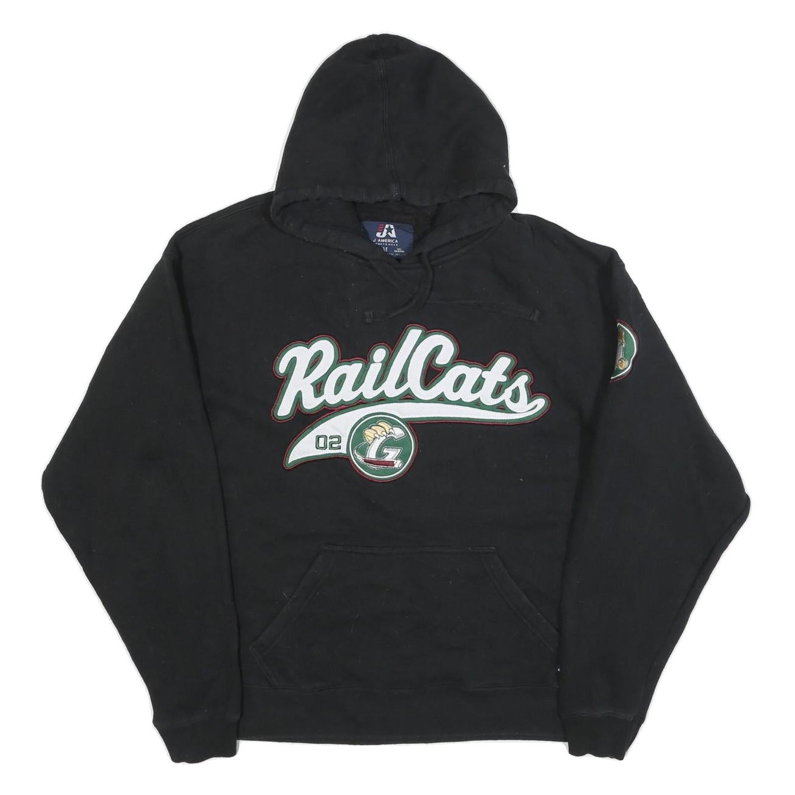 J AMERICA Mens Black RailCats Pullover Hoodie M Cotton Blend Casual Sportswear Refurbished - N/A refurbished available on Cerqular