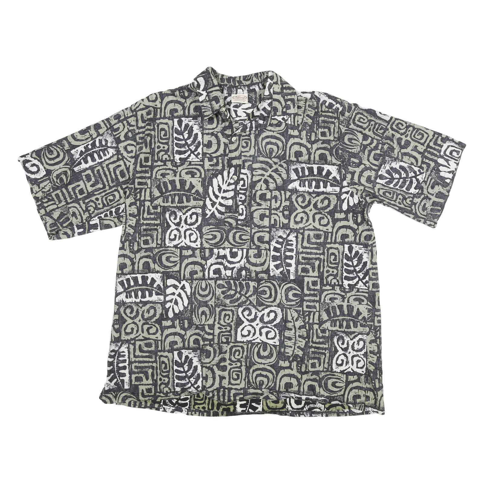 GO BAREFOOT Mens Green & White Cotton Blend Shirt XL Abstract Print Casual Refurbished - N/A refurbished available on Cerqular