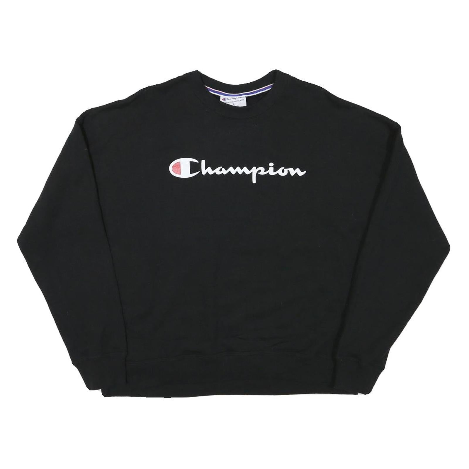 CHAMPION Mens Black Crew Neck L Sweatshirt Cotton Blend Logo Classic Refurbished - N/A refurbished available on Cerqular