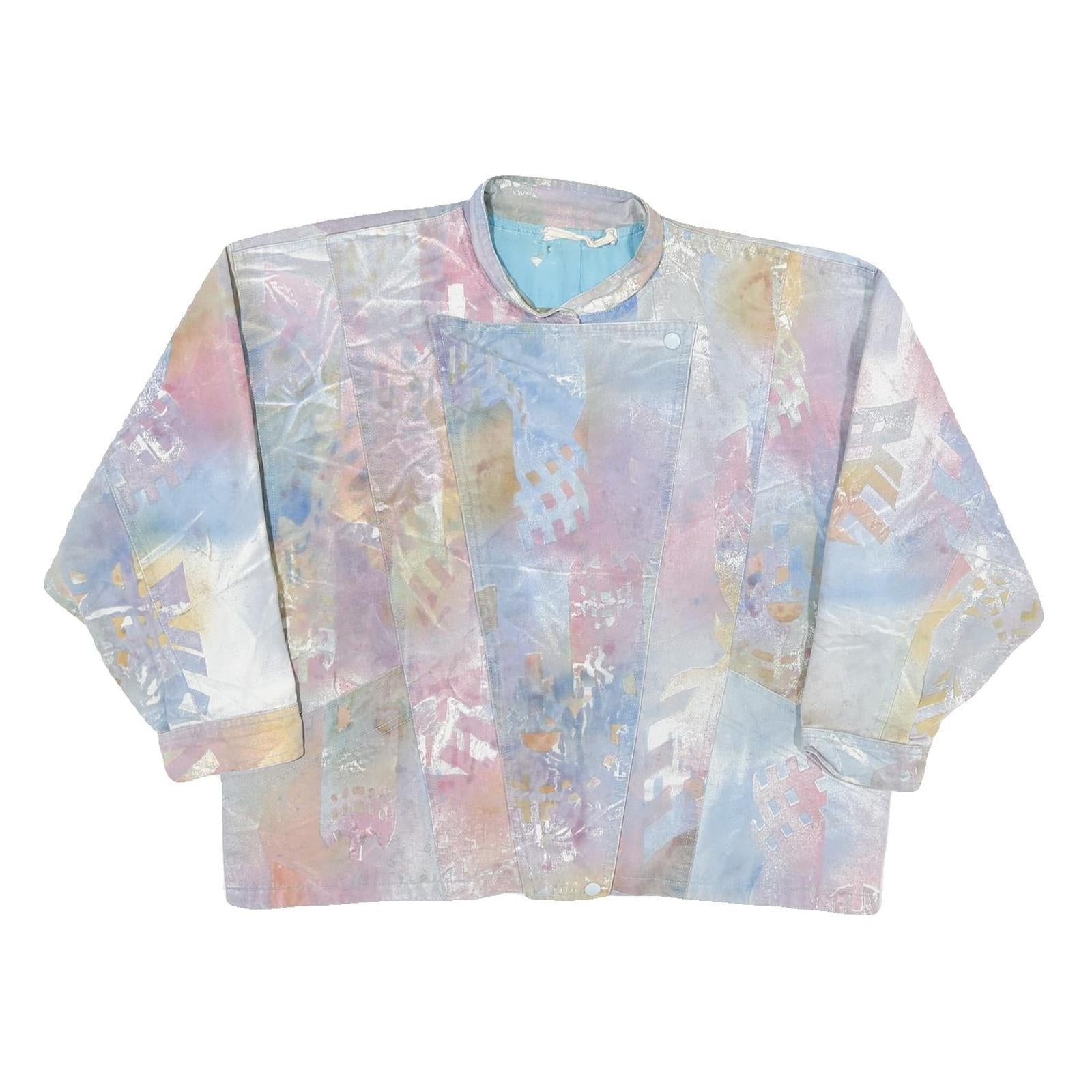 Womens Pastel Multi Colour Abstract Print Cotton Blend Button Jacket L Refurbished - N/A refurbished available on Cerqular