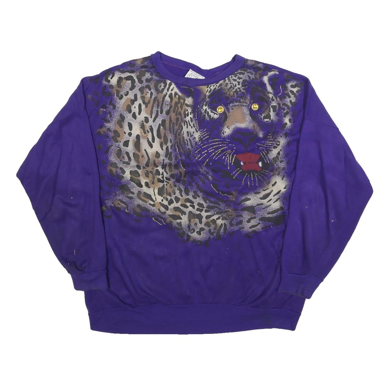 SASSY SPORT Womens Purple Leopard Print Crew Neck XL Animal Graphic Sweatshirt Refurbished - N/A refurbished available on Cerqular