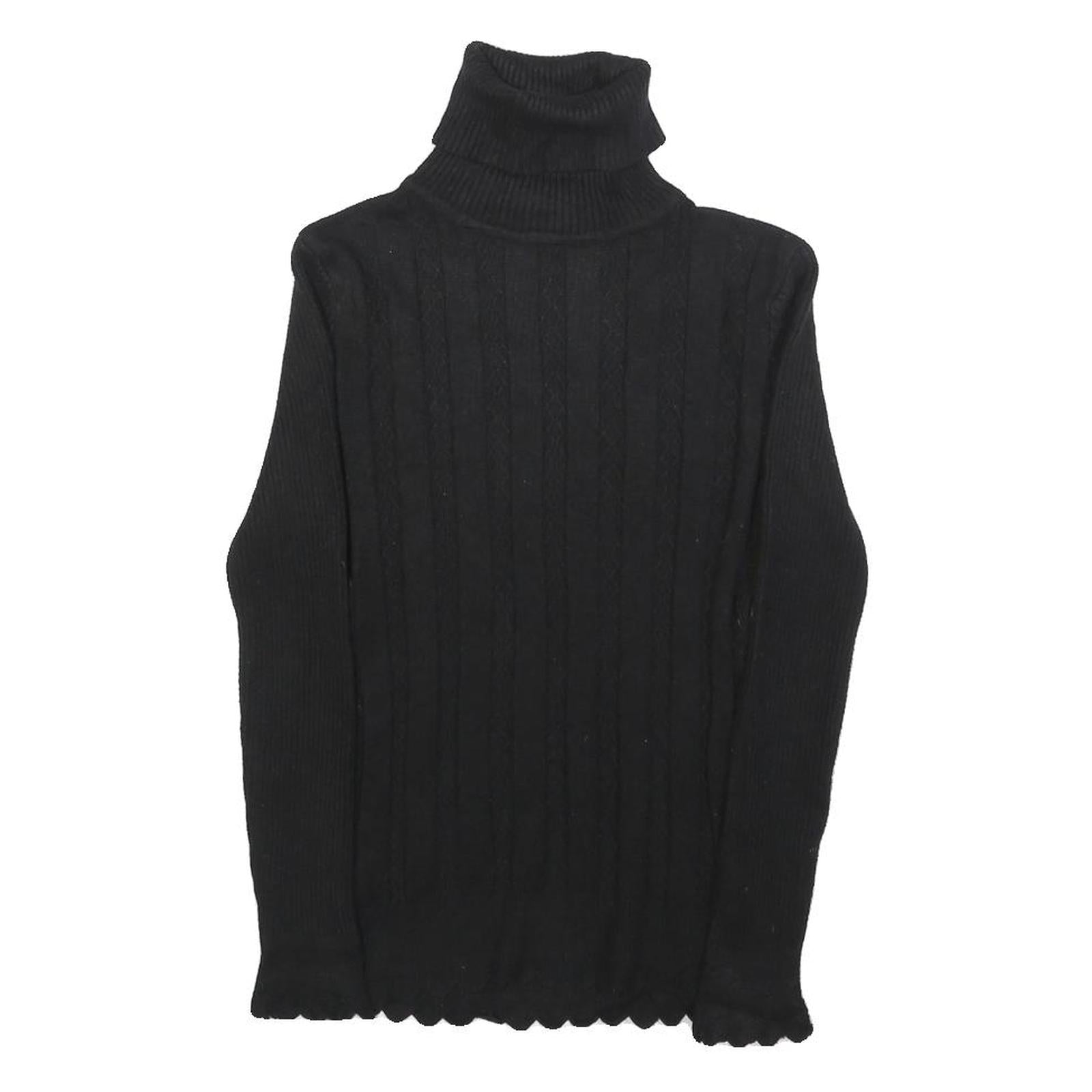 Womens Black Plain Pullover Patterned Roll Neck Jumper S Knitwear Elegant Design Refurbished - N/A refurbished available on Cerqular