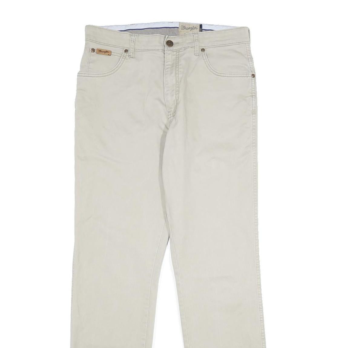 WRANGLER Mens Regular Fit Beige Cotton Blend Trousers W34 L32 Casual Straight Refurbished - N/A refurbished available on Cerqular